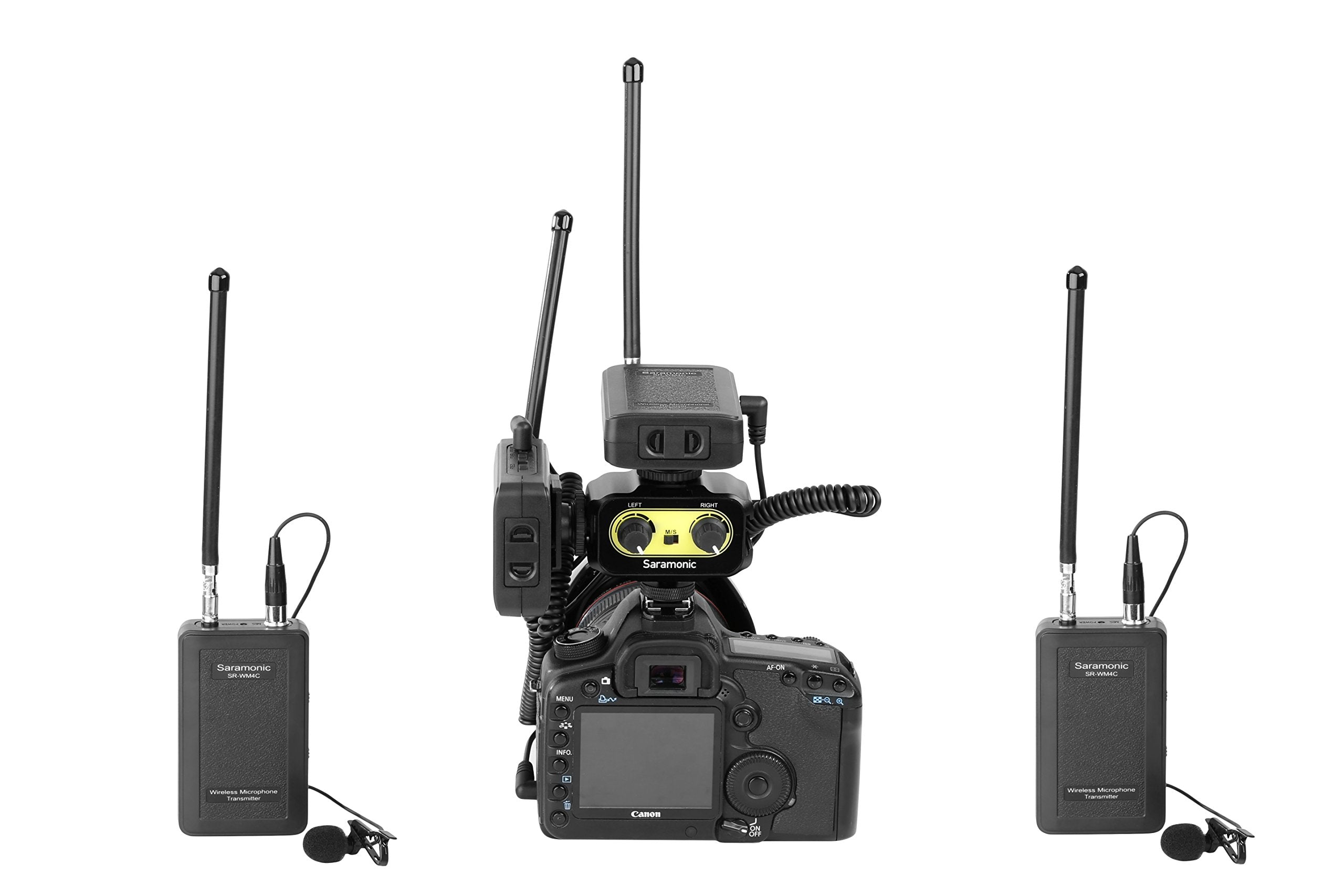 Saramonic Wireless VHF Lavalier Microphone Bundle with 2 Bodypack Transmitters, 2 Receivers, and 2-Ch Mixer for DSLR Cameras, Camcorders and More - 200' Wireless Transmission Range (Black and Yellow) - Like New