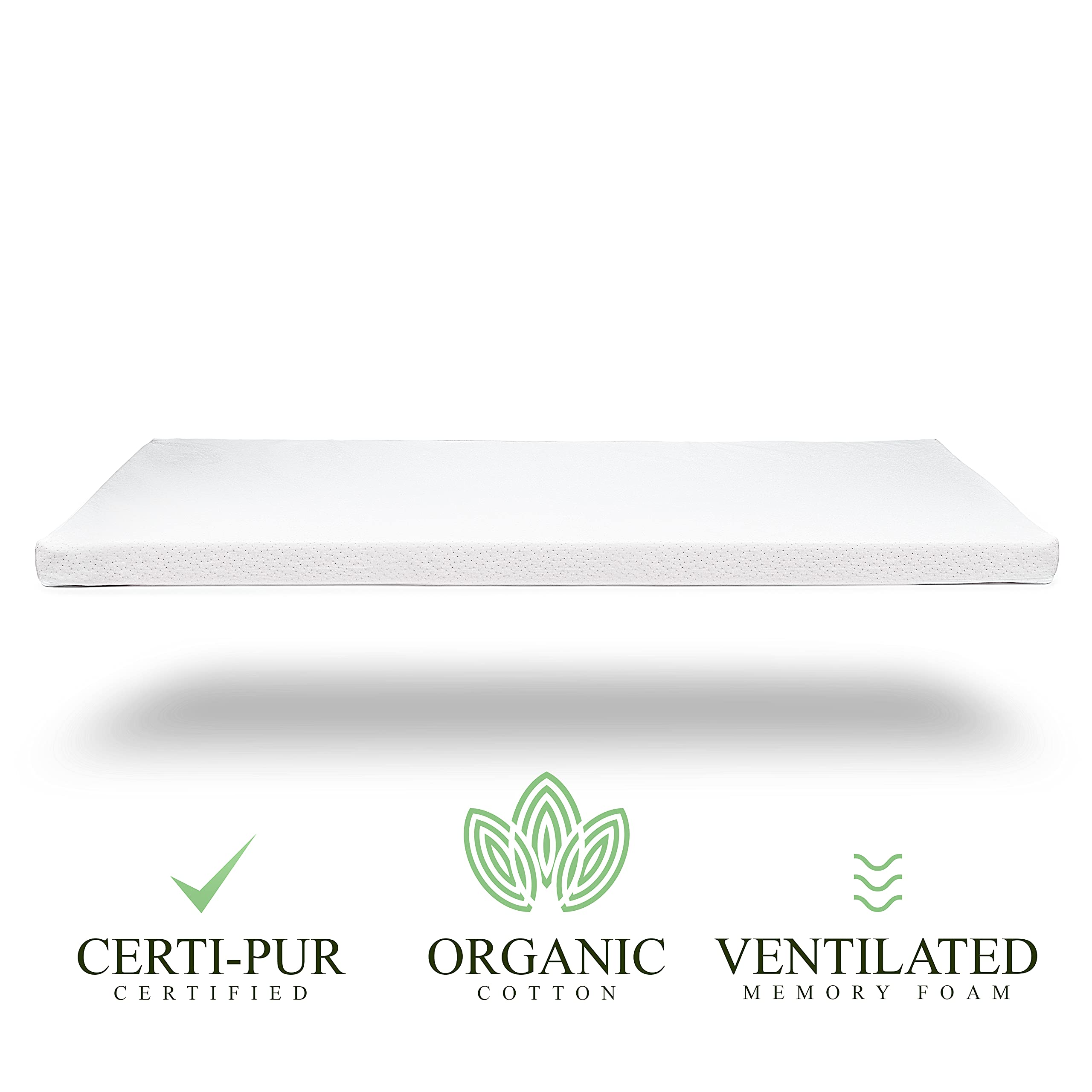 Organic Cotton Crib Topper | Ventilated 2-Inch Memory Foam CertiPUR-US Mattress Topper Pad, Waterproof & Washable Cover for Baby Crib & Toddler Bed Soft Padding, Nonslip Bottom, Travel Strap, 52x27x2 - Very Good