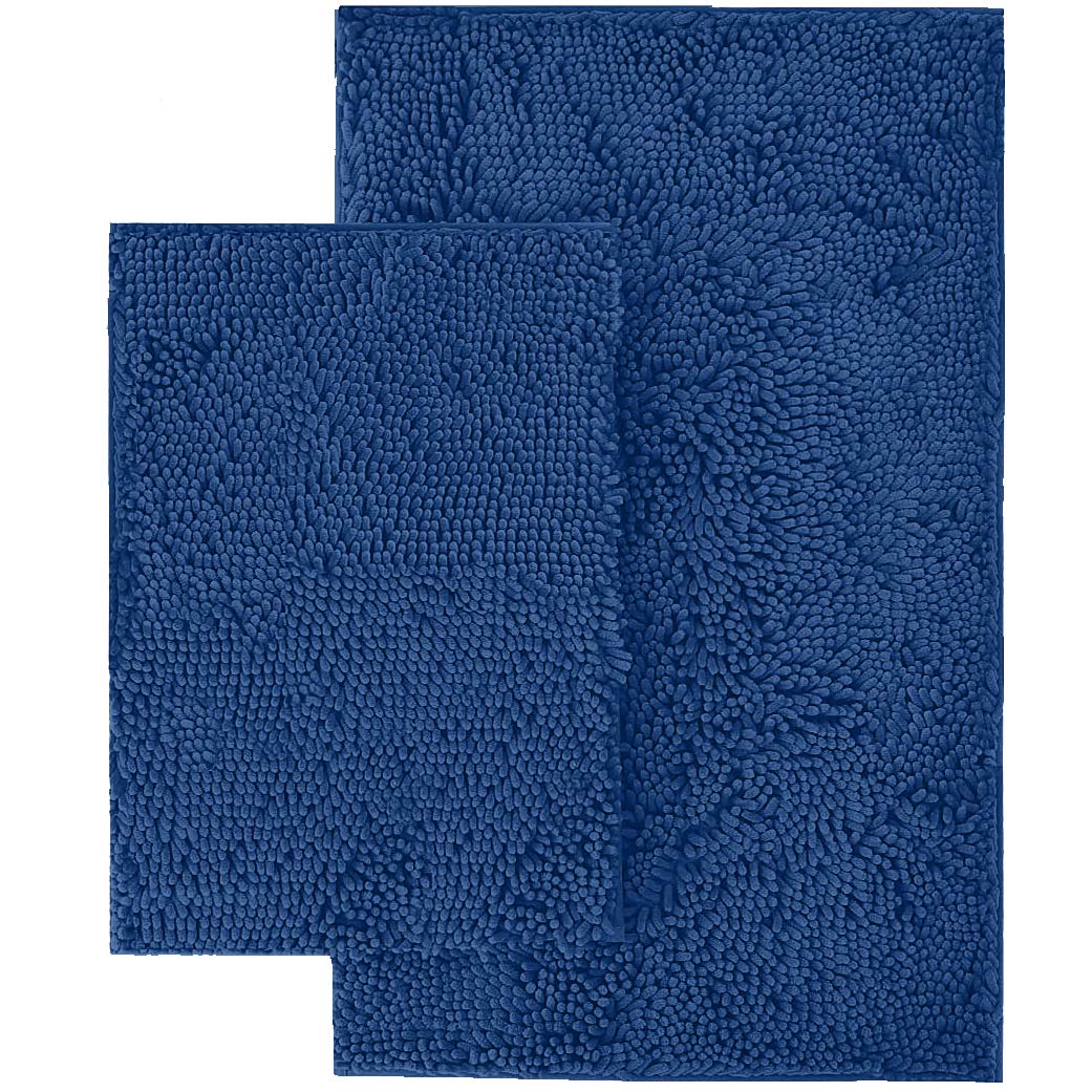 Blue Bathroom Rugs Extra-Soft Plush Blue Bath mat Chenille Microfiber Bathroom Rugs and mats Sets, Super Absorbent Bathroom Set Luxury Bathroom D�cor, 30 X 20'' + 23 x 15''. - Good