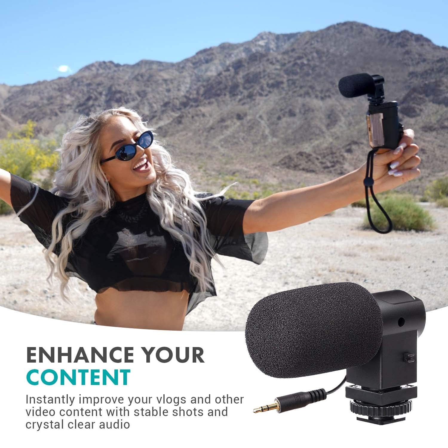 Movo Smartphone Video Rig with Stereo Microphone, Grip Handle, Wrist Strap for iPhone 5, 5S, 6, 6S, 7, 8, X, XS, XS Max, 11, 11 Pro, Samsung Galaxy S5, S6, S7, S8, S9 - Vlogging Equipment, Vlog Mic - Like New