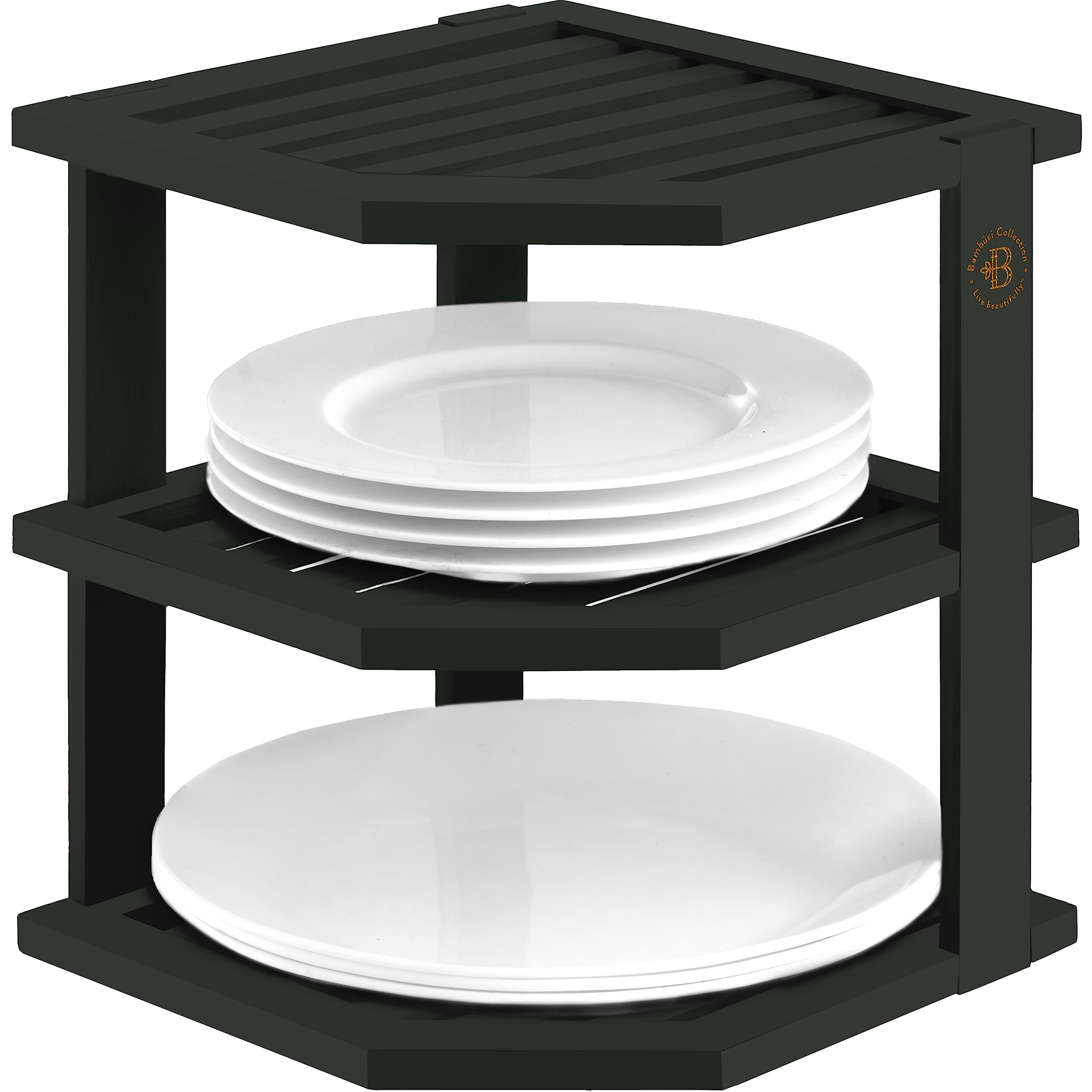 Premium Bamboo Kitchen Corner Shelf - Countertop Organizer - Cabinet Corner Rack for Plate, 3-Tier Kitchen Shelf Storage Organizer - Cabinet & Pantry Kitchen Organization - Like New