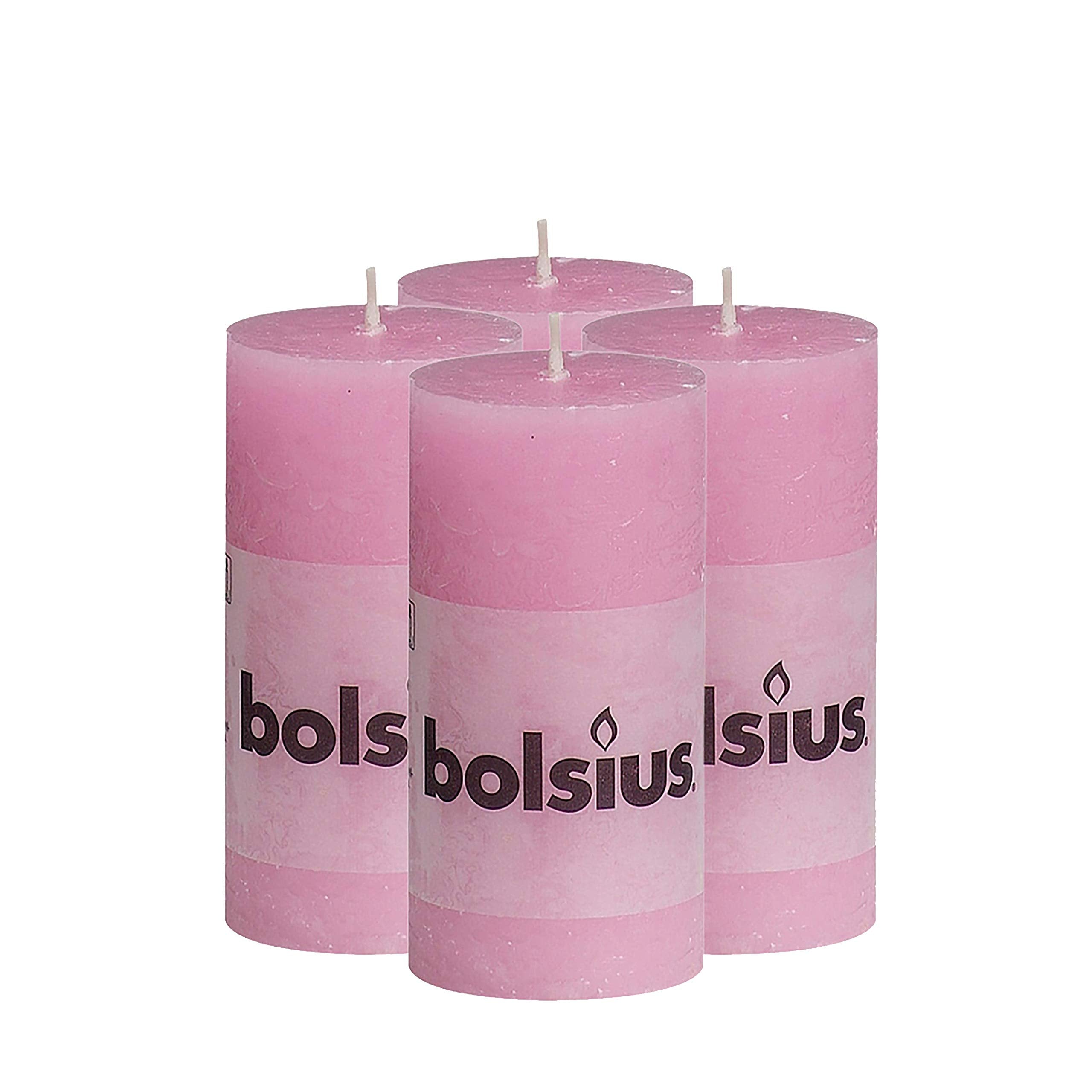 BOLSIUS Rustic Pink Unscented Pillar Candles -2" X 4" Decoration Candles Set of 4 - Clean Burning Dripless Dinner Candles for Wedding & Home Decor Party Restaurant Spa- Aprox (100X50m) - Like New