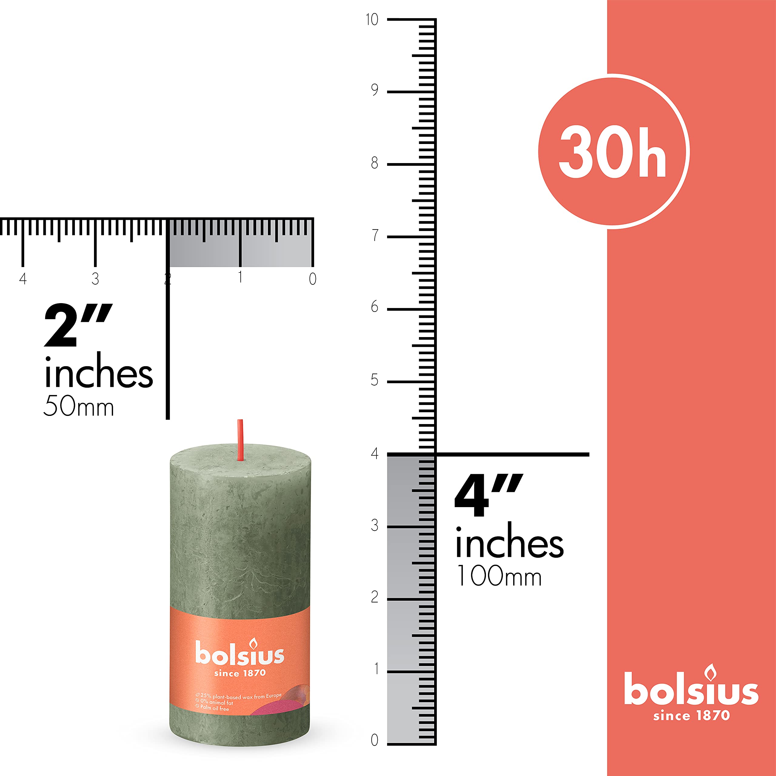 BOLSIUS 4 Pack Fresh Olive Rustic Pillar Candles - 2 X 4 Inches - Premium European Quality - Includes Natural Plant-Based Wax - Unscented Dripless Smokeless 30 Hour Party and Wedding Candles - Like New