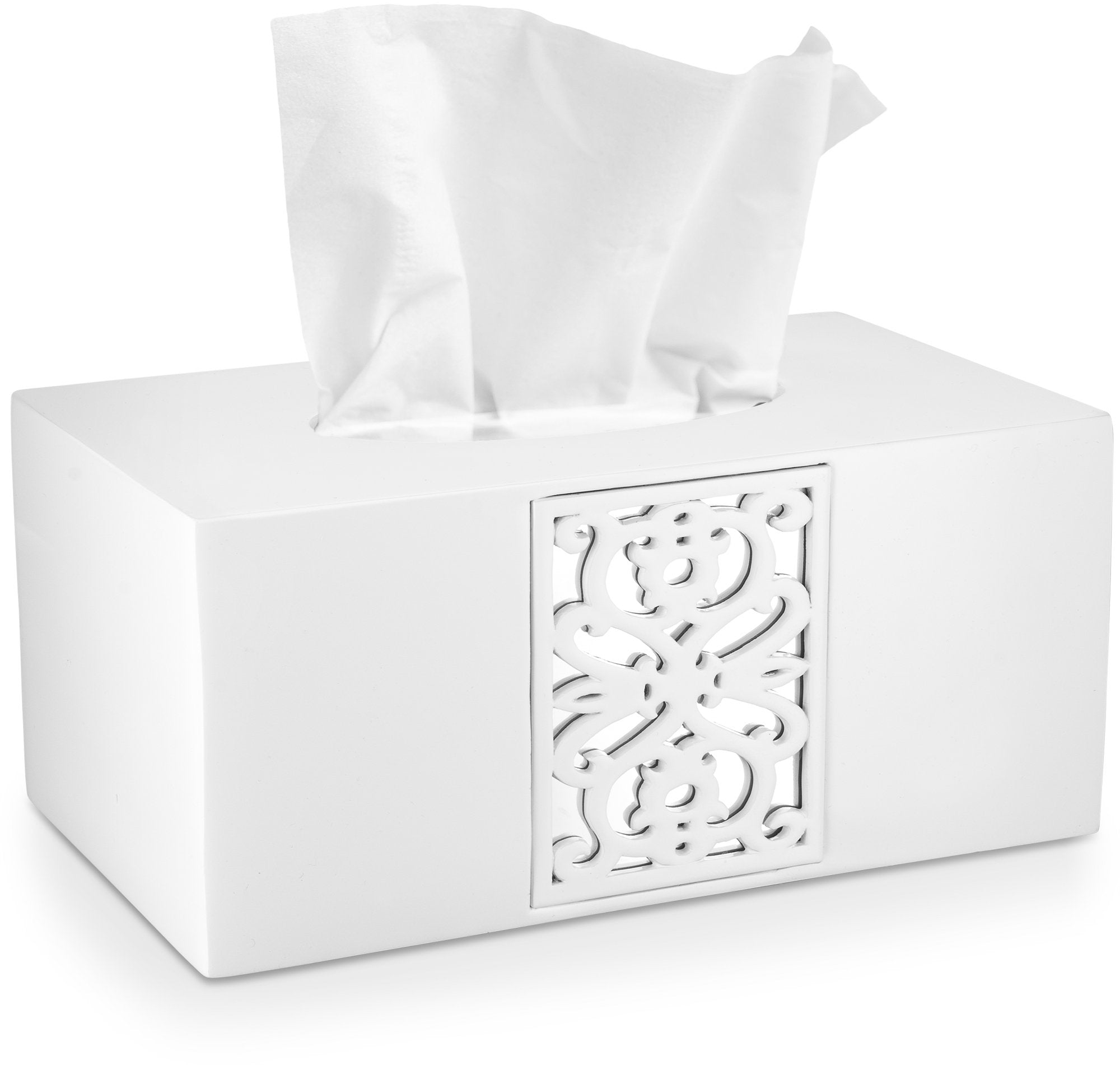 Creative Scents White Tissue Box Cover Rectangular - Decorative Tissue Box Holder for Bathroom with Durable Bottom Slider - Tissue Holder for Bathroom Made in Beautiful Mirror Janette Style - Like New