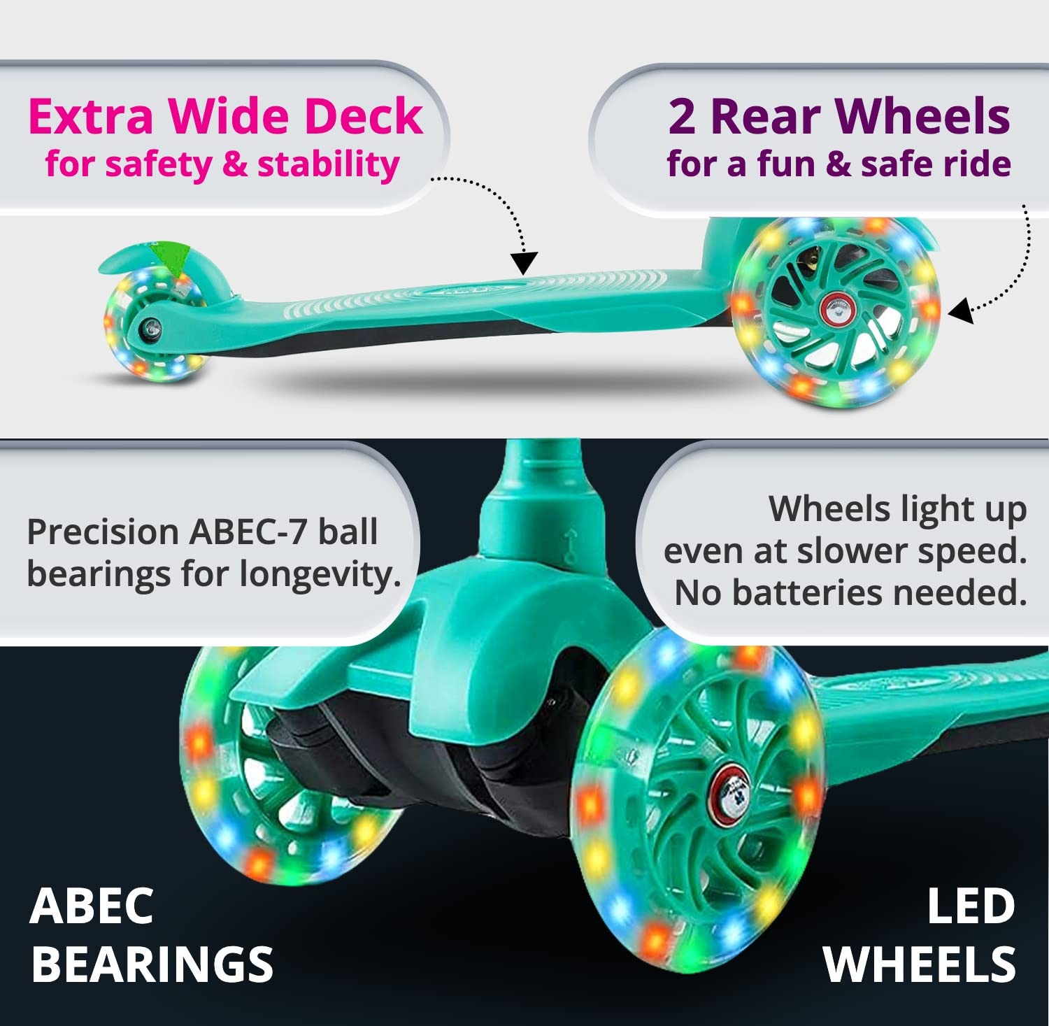 Kicksy - Kids Scooter - Toddler Scooter for Kids 2-5 Adjustable Height - 3 Wheel Scooter for Kids Ages 3-5 Boys & Girls - Kids Three Wheel Scooter with Light Up LED Wheels - Acceptable