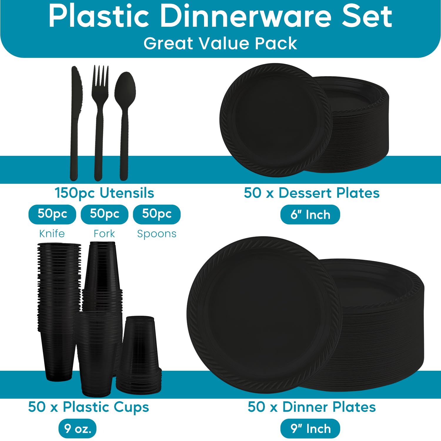 Framo 300 Piece Disposable White Tableware Set for 50 Guests - Like New