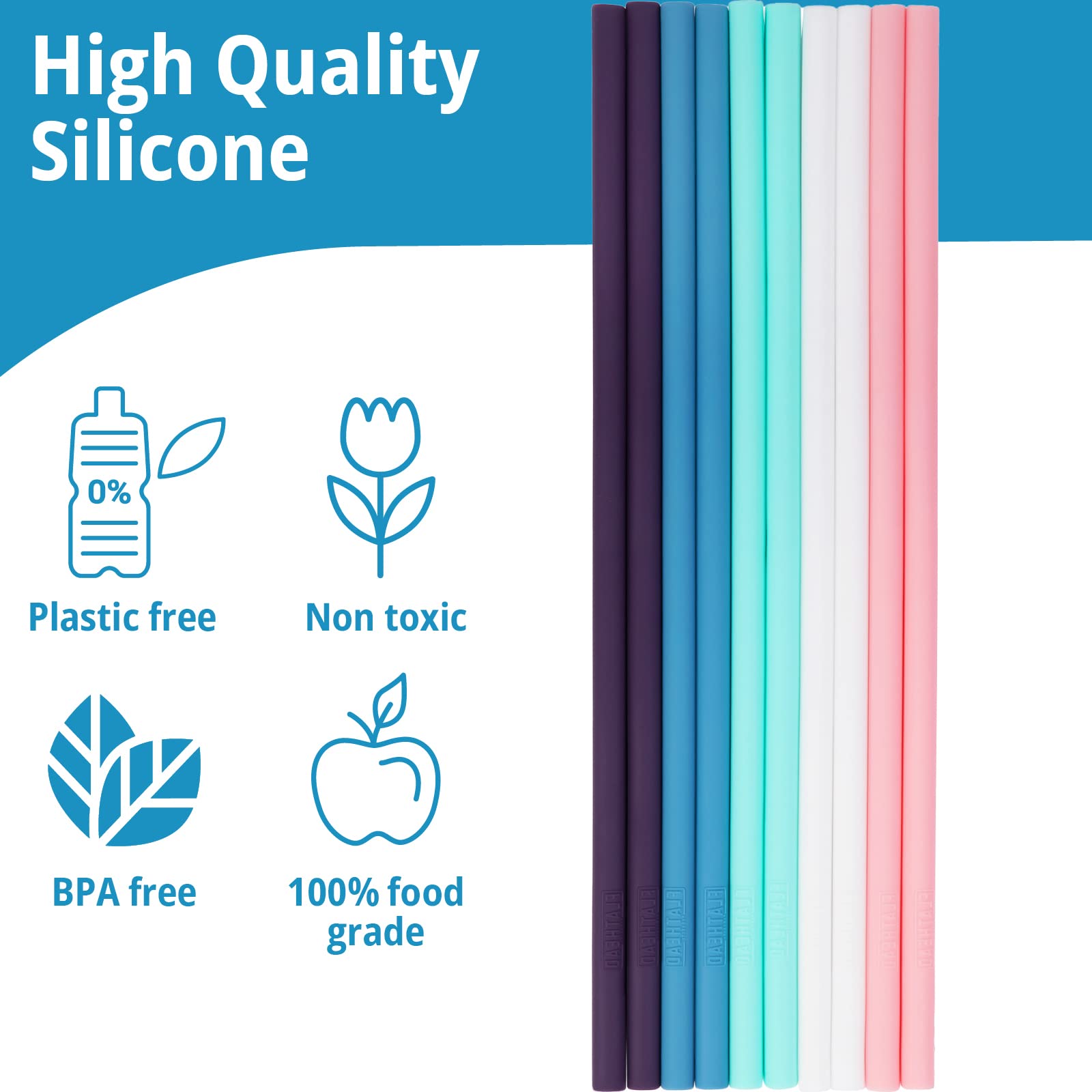 10 Reusable Silicone Drinking Straws + Cleaning Brush, 30oz - 20oz Tumblers Compatible, Dishwasher Safe, Extra Long Straw - Reusable Silicone Straws - Dishwasher Safe Smoothie Straws - Like New