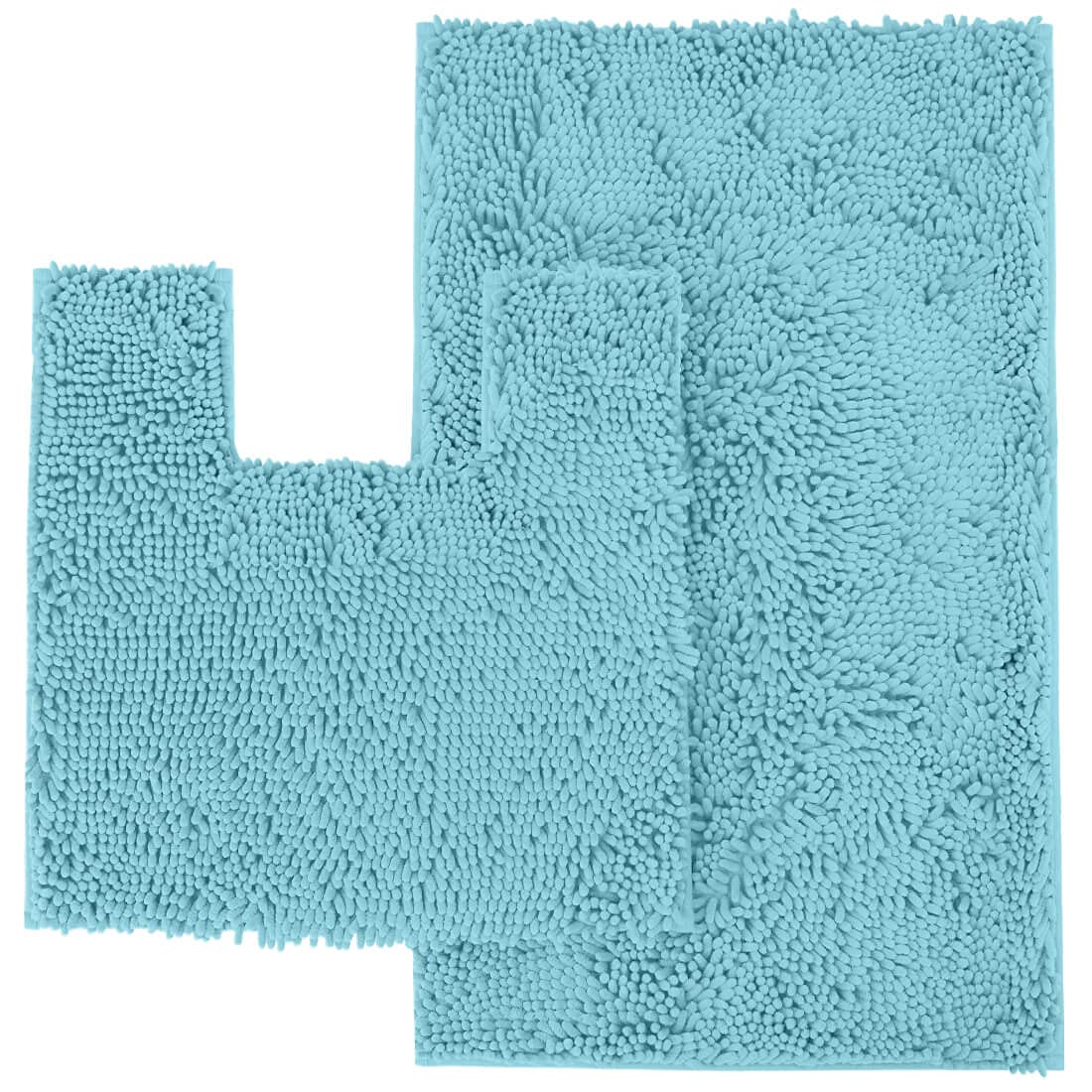 Luxurious Spa Blue Bath Mat Set: 2-Piece Chenille Rugs with Soft Plushness, Anti-Slip Design, U-Shaped Toilet Mat. 1'' Microfiber Shaggy Carpet. Machine Washable, Curved Set Square. - Like New