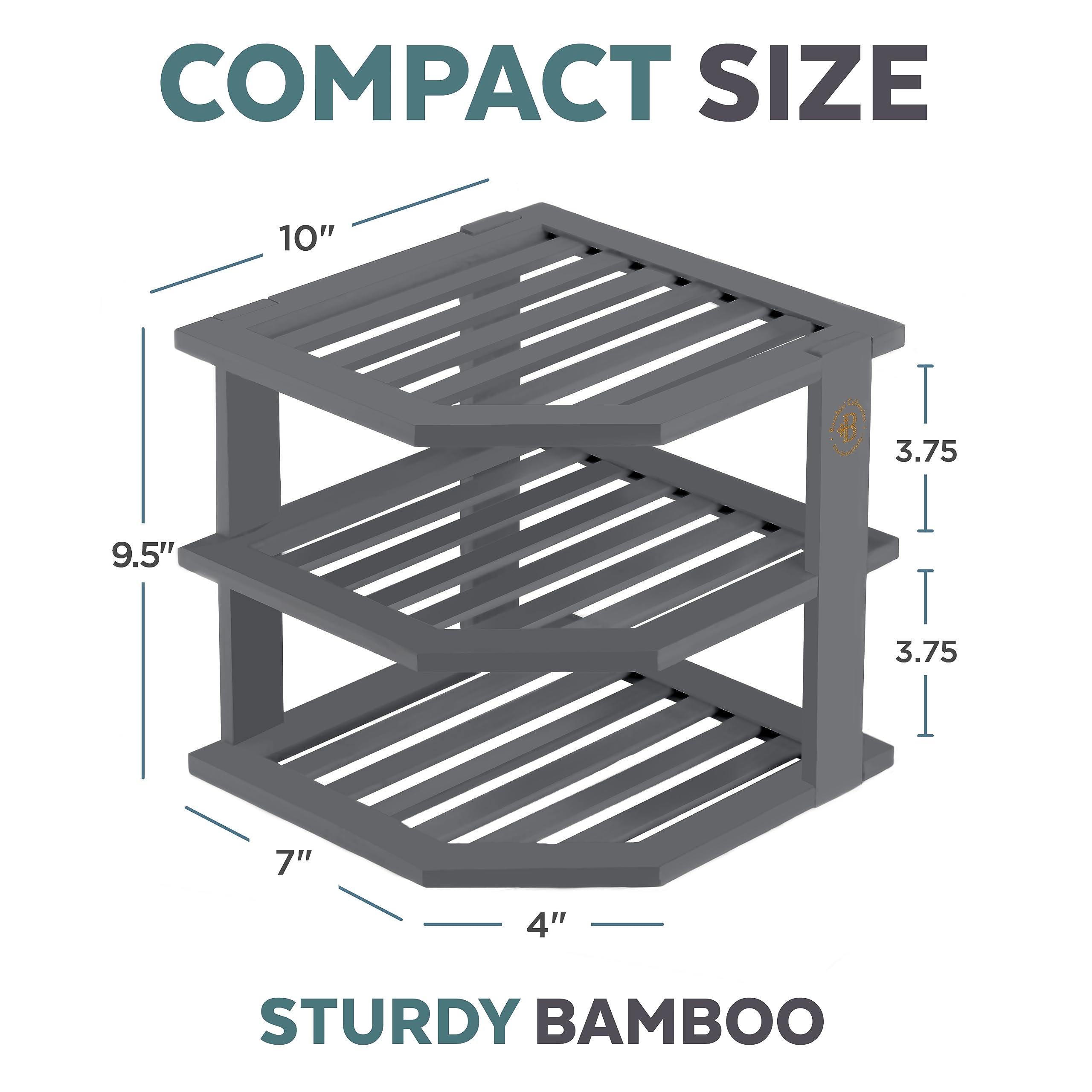 Bamb�si Plate Organizer for Cabinet - Bamboo Kitchen and Bathroom Organization - Ideal for Cabinet Space Saving, Corner Cabinet Organizer, Countertop, and Corner Shelf Kitchen Organizer (Grey) - Very Good
