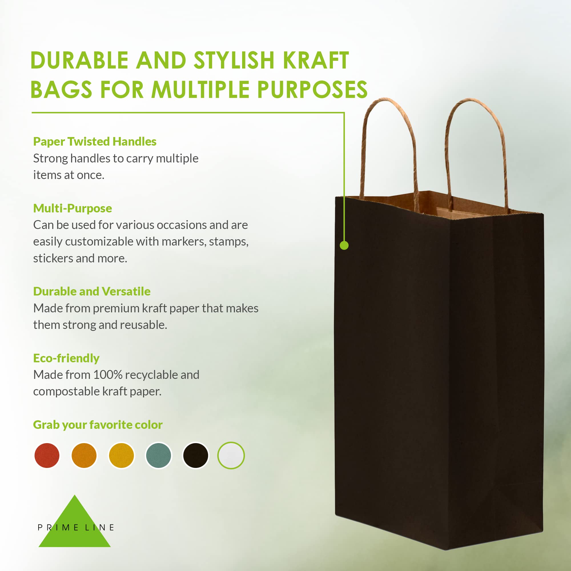 Prime Line Packaging Black Paper Twist Handle Kraft Bags - Like New