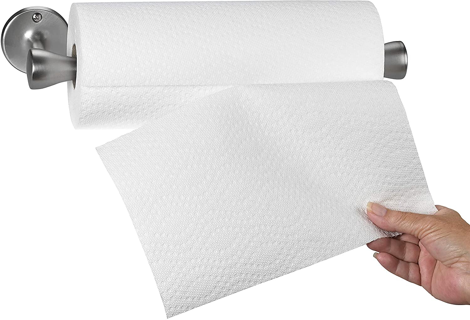 Paper Towel Holder Wall Mount One Handed Tear, Under Cabinet Mounted Paper Towel Holder Dispenser for Kitchen, Mounts Vertical or Horizontal, Rust Resistant, Brushed Steel - Like New