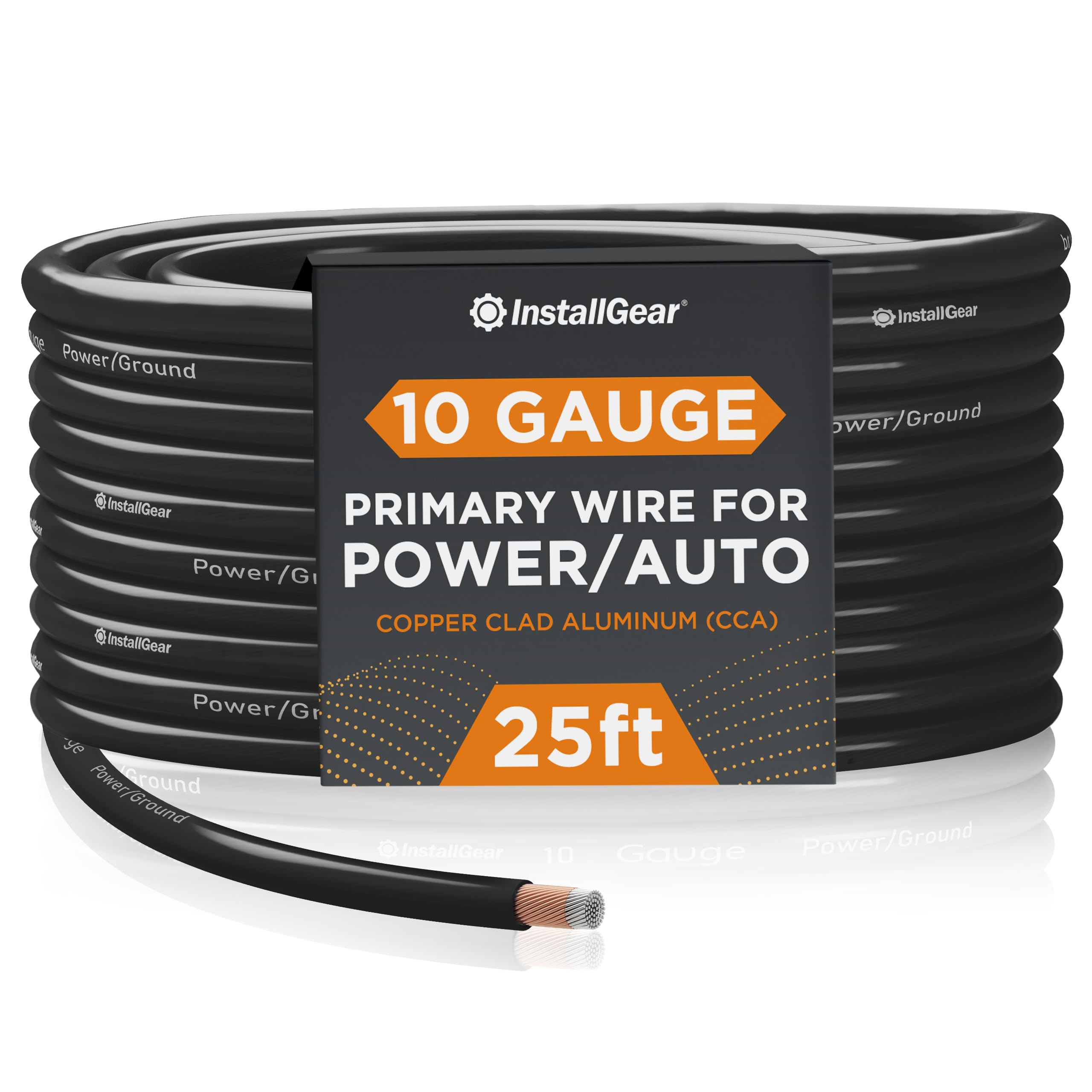 InstallGear 10 Gauge Wire (25ft) Copper Clad Aluminum CAA - Primary Automotive Wire, Car Amplifier Power & Ground Cable, Battery Cable, Car Audio Speaker Stereo, RV Trailer Wiring Welding Cable 10ga - Very Good