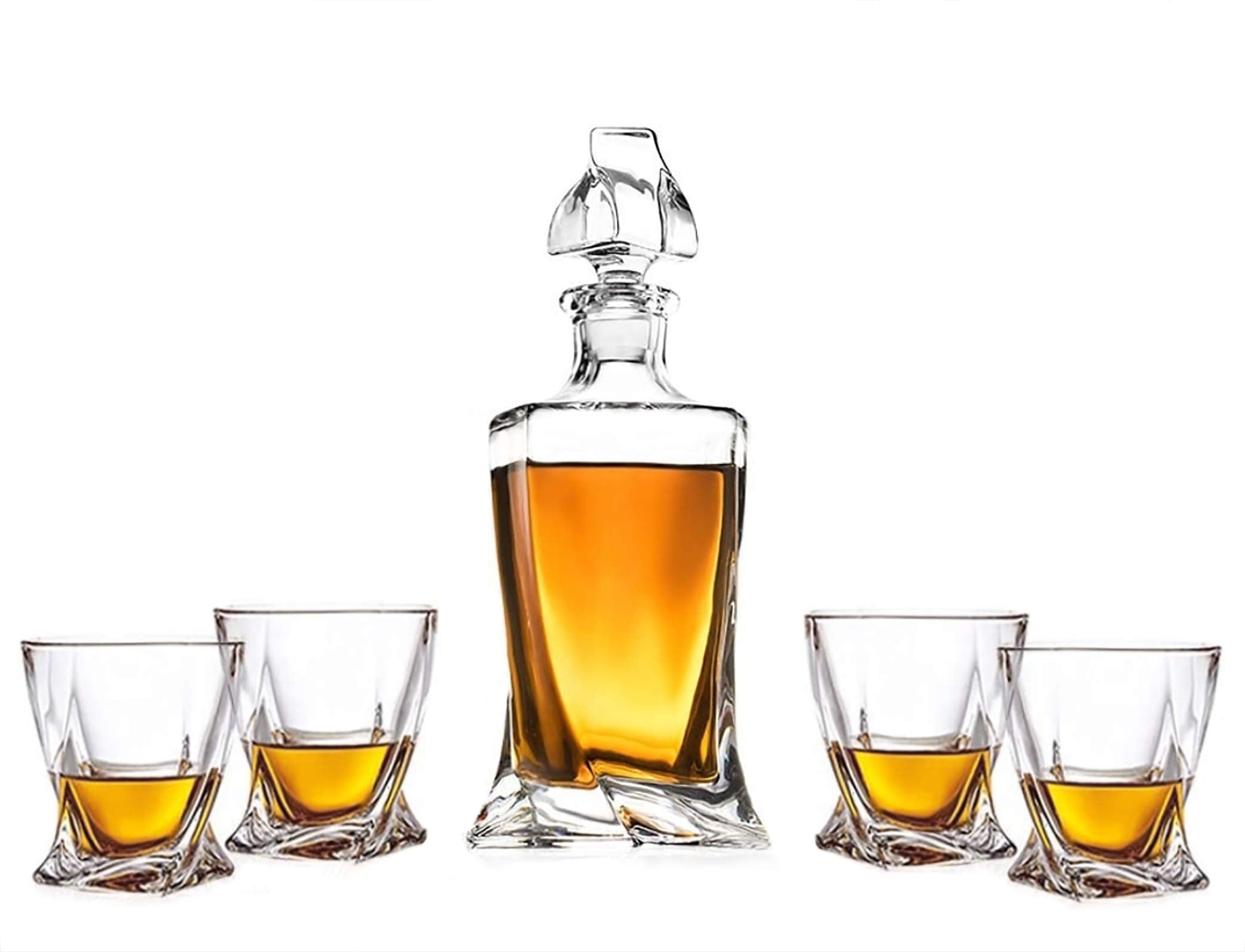 James Scott Twist Whiskey Decanter Set, Includes A Decanter and 4 Beautiful Glasses - Like New