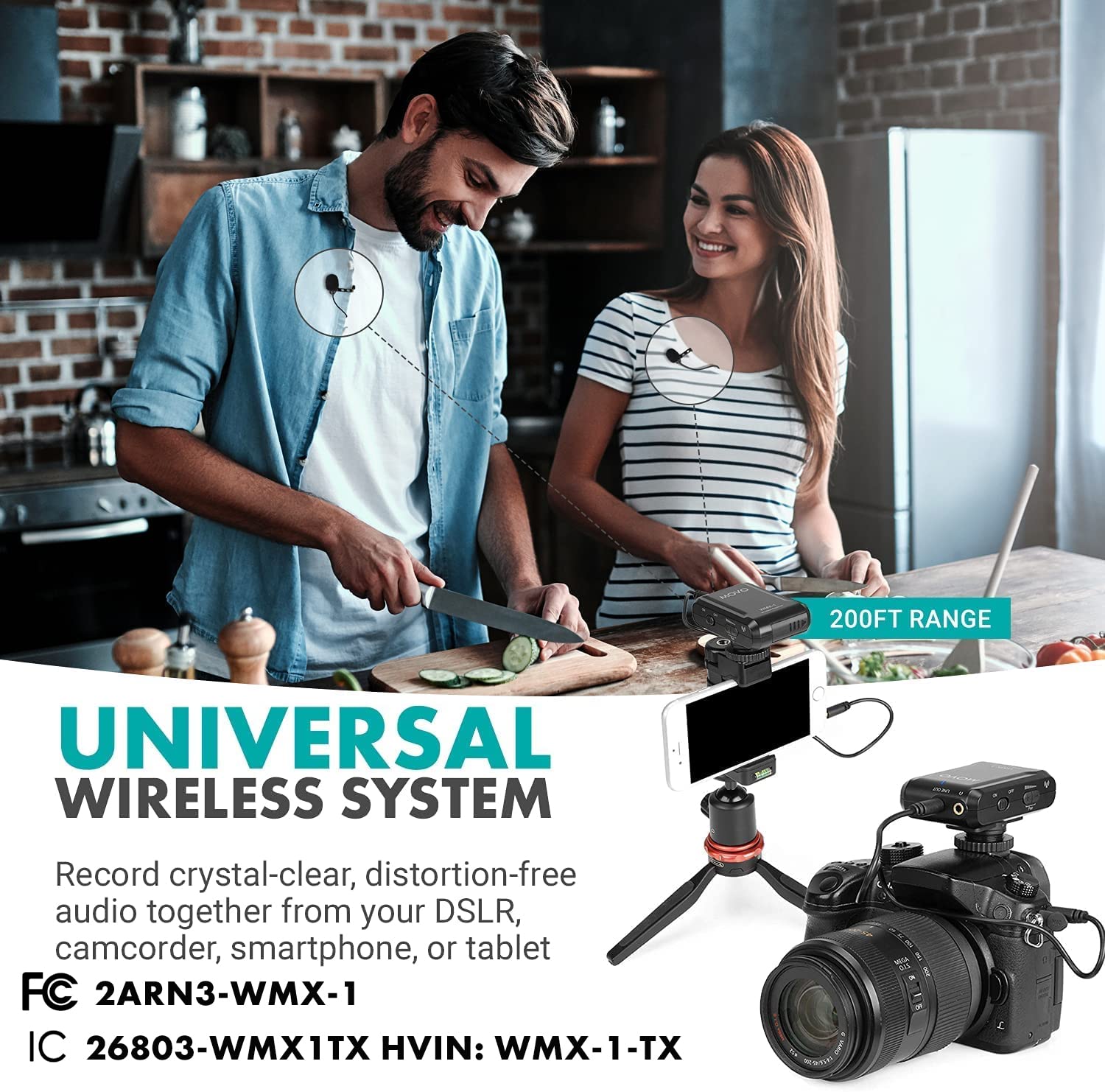 Movo WMX-1-DUO 2.4GHz Dual Wireless Lavalier Microphone System, Compatible with DSLR Cameras, Camcorders, iPhone, Android Smartphones, and Tablets, 200ft Audio Range, Great for Teaching Tutorials - Very Good