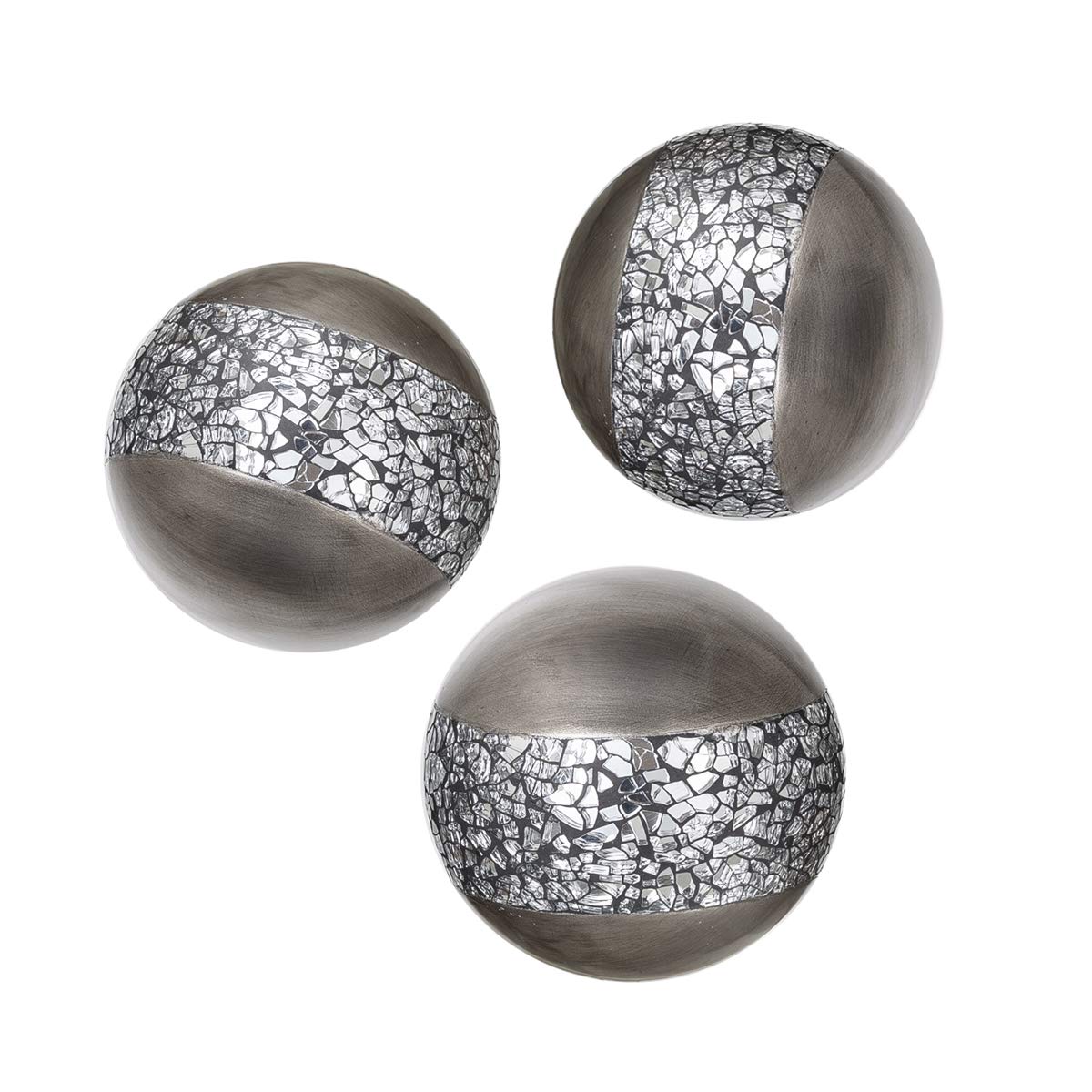 Creative Scents Schonwerk Silver Decorative Orbs for Bowls and Vases (Set of 3) Resin Sphere Balls for Living, Dining Room, Coffee Table Centerpiece Decor - Great Gift Idea (Crackled Mosaic Design) - Like New