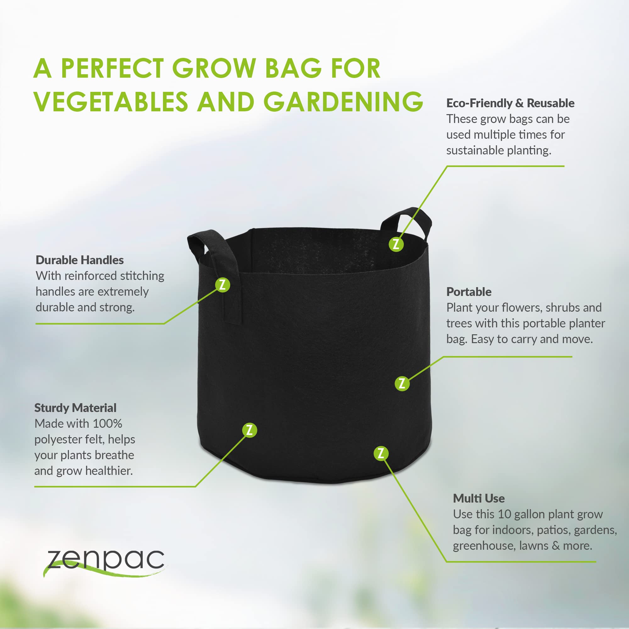 ZENPAC Plant Grow Bags Extra Large Fabric Pot with Handles - Like New