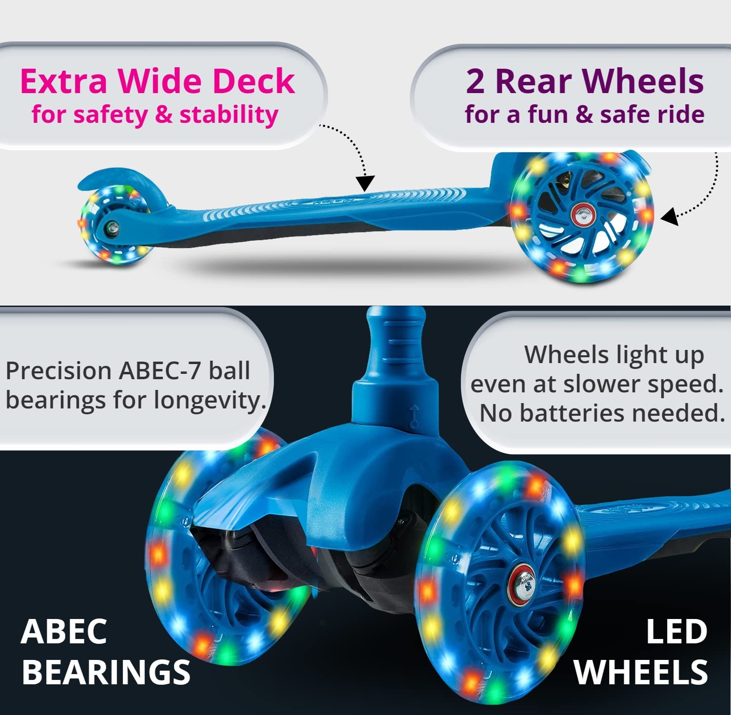 Kicksy - Kids Scooter - Toddler Scooter for Kids 2-5 Adjustable Height - 3 Wheel Scooter for Kids Ages 3-5 Boys & Girls - Kids Three Wheel Scooter with Light Up LED Wheels - Very Good