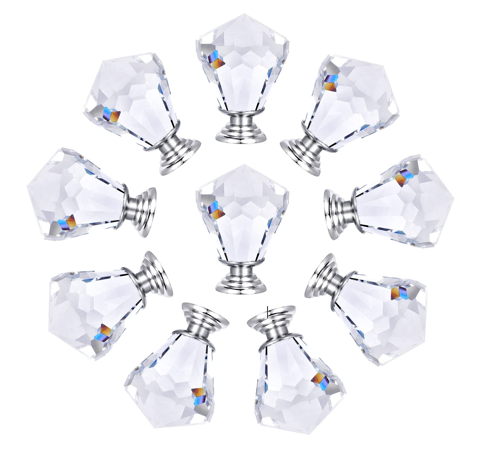 HOLDN’ STORAGE Premium Quality Glass Cabinet Knobs 10 Pack – Crystal Knobs for Bathroom and Kitchen Cabinet – Dresser and Cupboard Pull Handles – Elegant Cabinet Door Knob - Like New