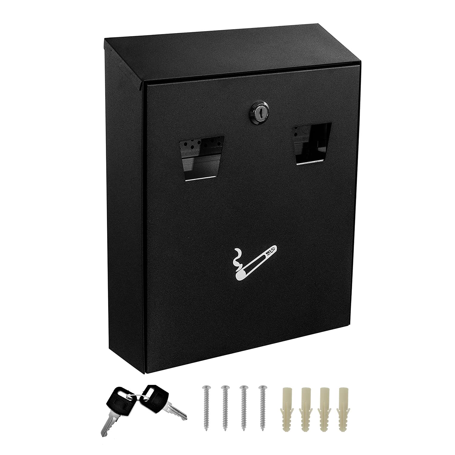 Alpine Cigarette Butt Disposal Outdoor - Outside Cigarette Butt Receptacle Wall Mounted Outpost with a Removable Ashtray Bin for Standing Smokers (Black) - Like New