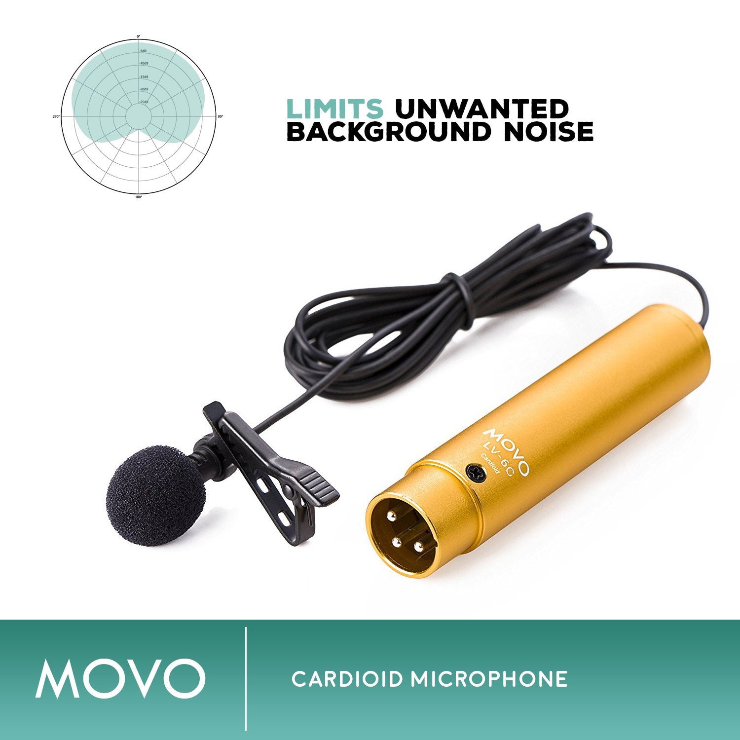 Movo LV-6 Pro Grade Cardioid XLR Lavalier Condenser Microphone, with 8.3mm Mic Capsule, Lapel Clip and Windscreen (48V Phantom Powered) - Very Good