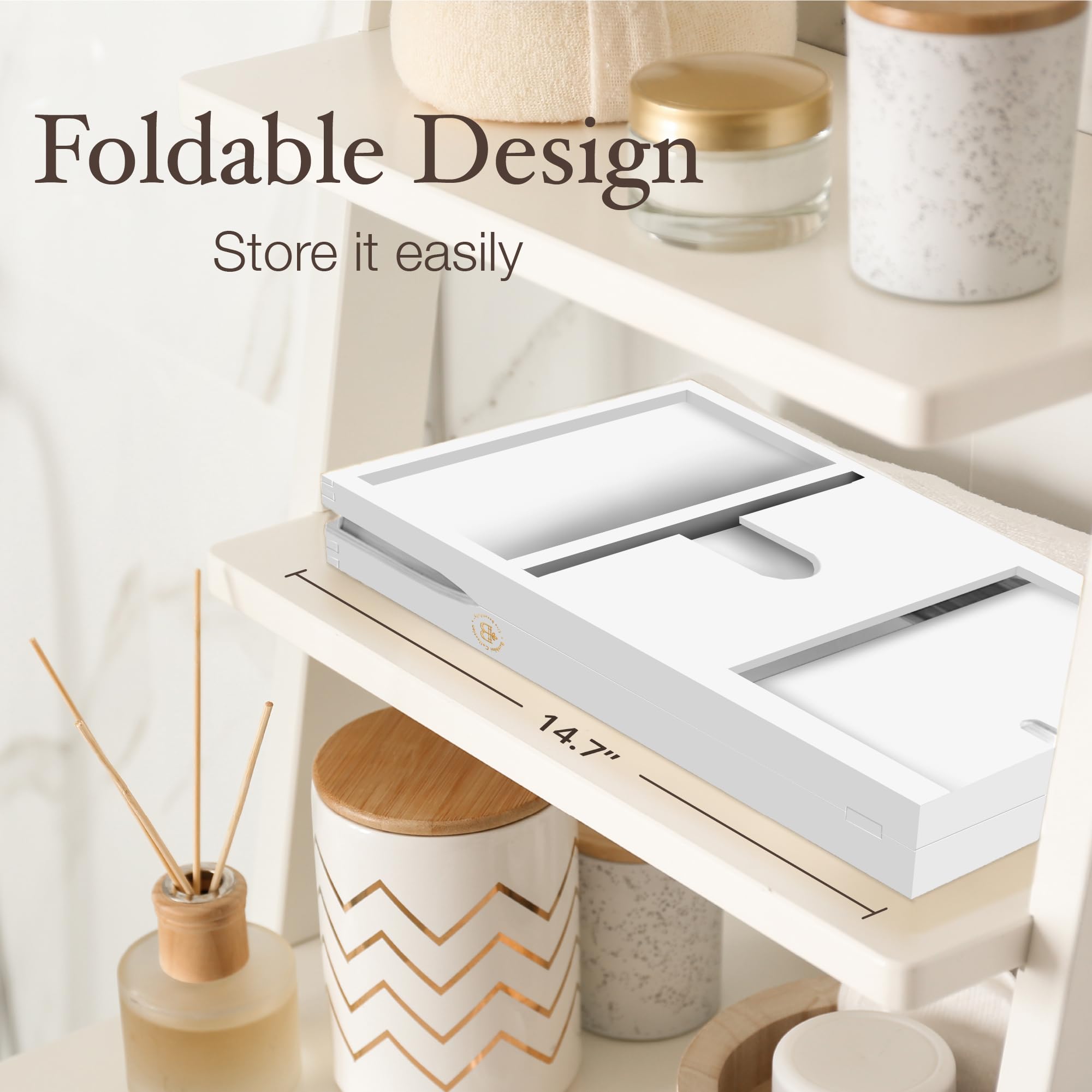 Bamb�si Bathtub Tray Table - Collapsible & Adjustable Bathtub Caddy - Space-Saving Folding Bath Tub Tray - Wood Bathtub Accessories - Unique Valentines Day Gifts for Women or Men (White Bamboo) - Like New