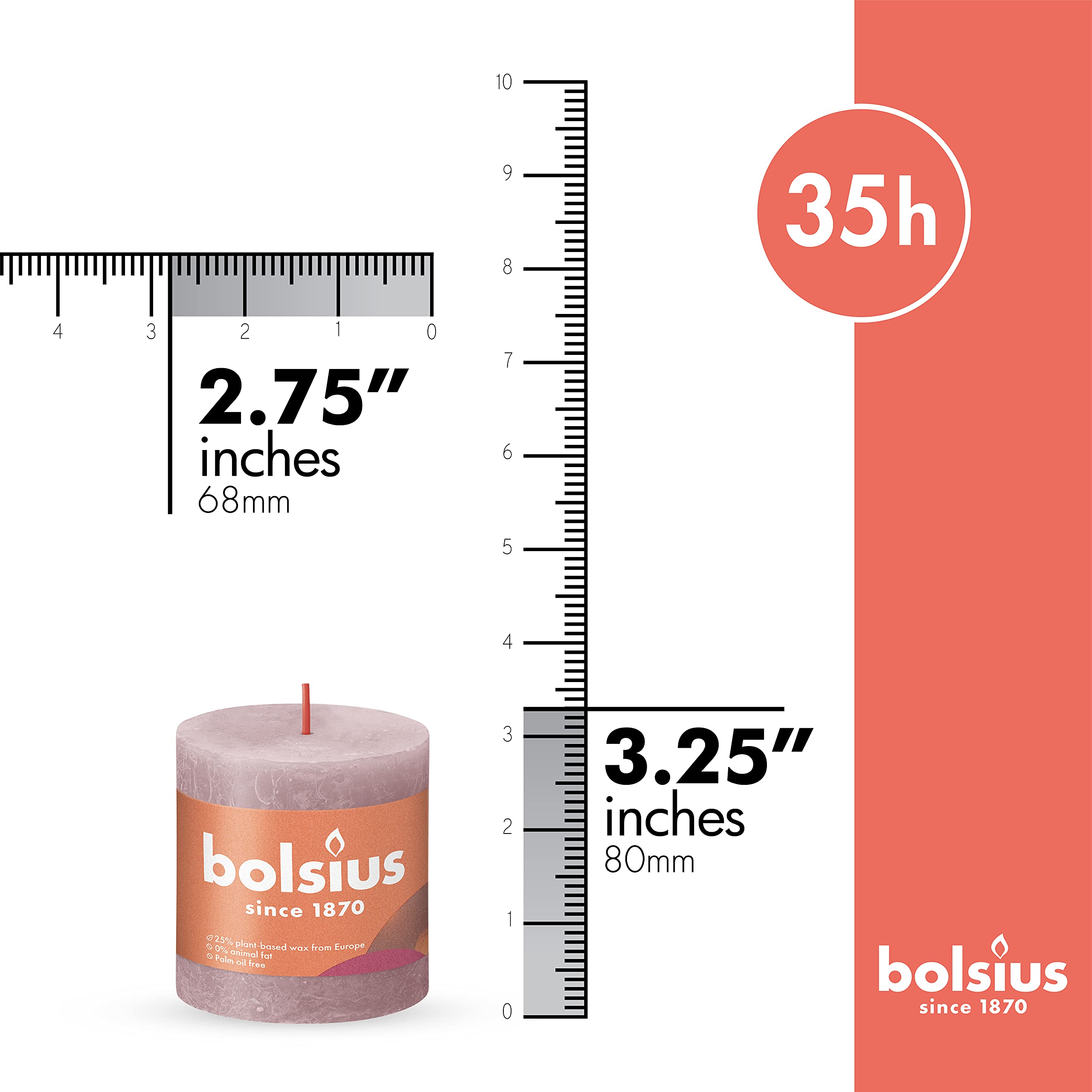 BOLSIUS Pillar Candles - Premium European Quality - Natural Eco-Friendly Plant-Based Wax - Unscented Dripless Smokeless 35 Hour Party and Wedding Candles - Very Good