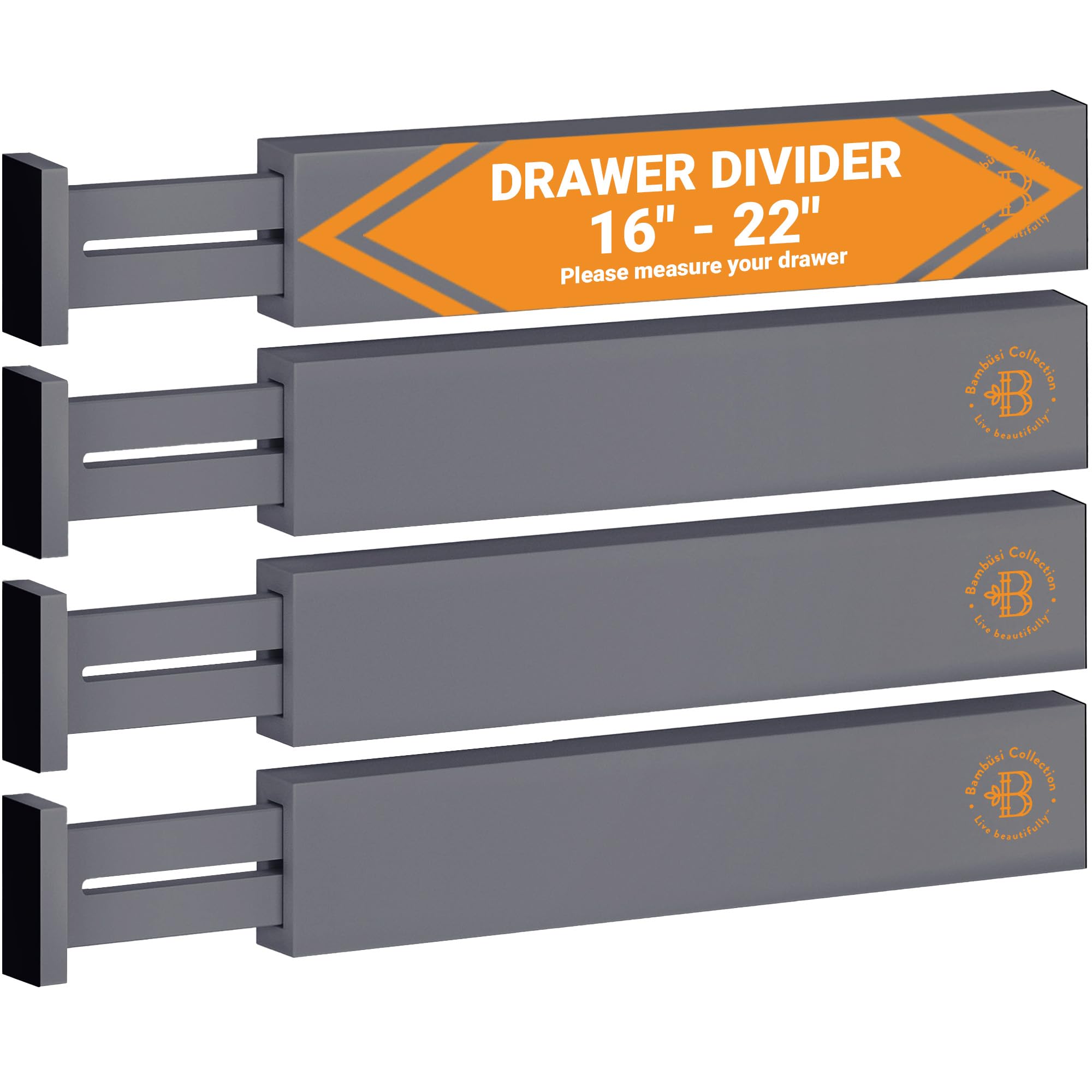 Bamb�si Adjustable Drawer Dividers - Expandable 16" to 22" - Drawer Organizer for Kitchen, Dresser, Bedroom, Bathroom, Clothes Drawer Divider Separators, 4-Pack (Grey Bamboo) - Very Good