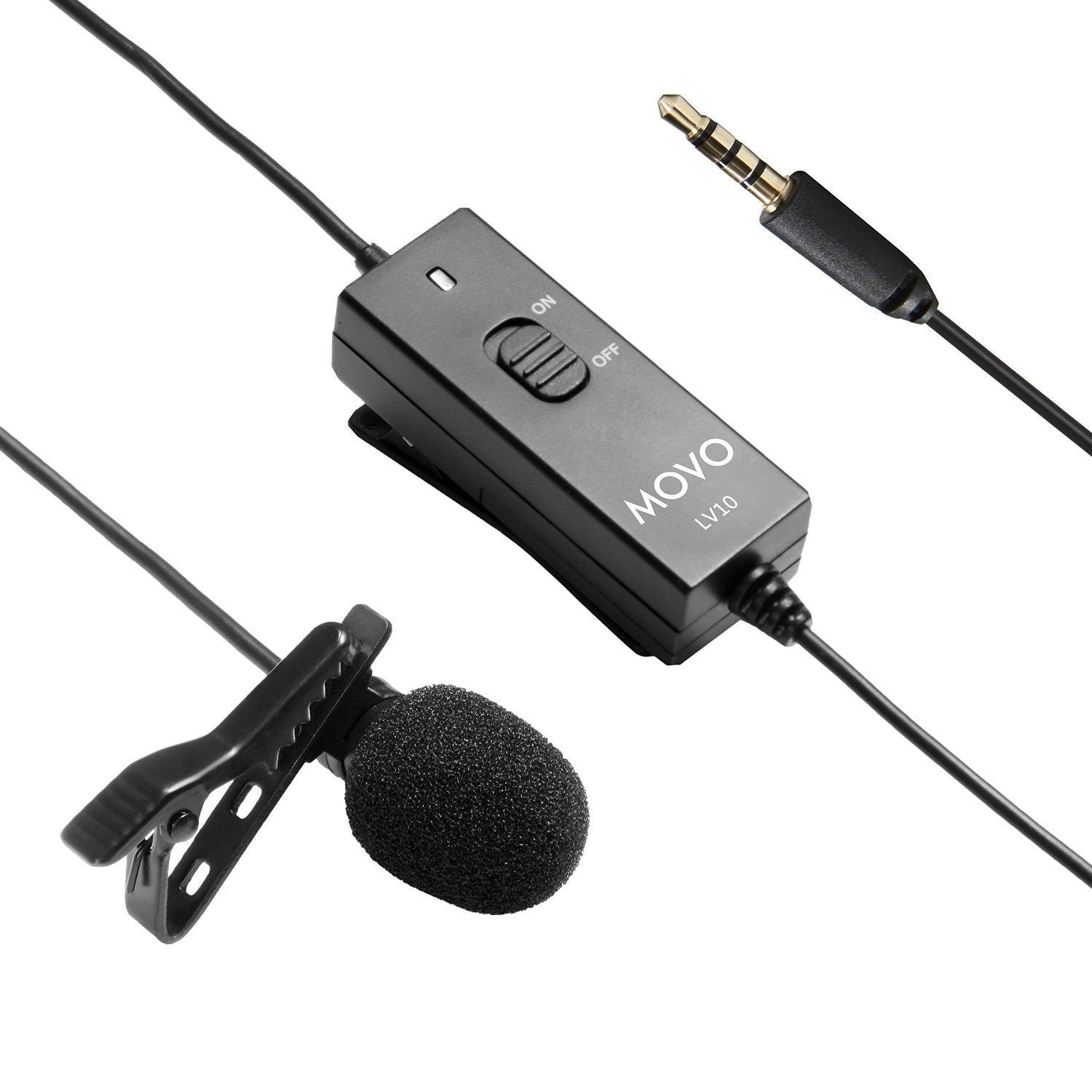 Movo LV10 Battery-Powered Lavalier Clip-on Omnidirectional Condenser TRRS Microphone for Apple iPhone, iPad, iPod and Samsung Galaxy Smartphones, Cameras, Camcorders, Recorders - Very Good