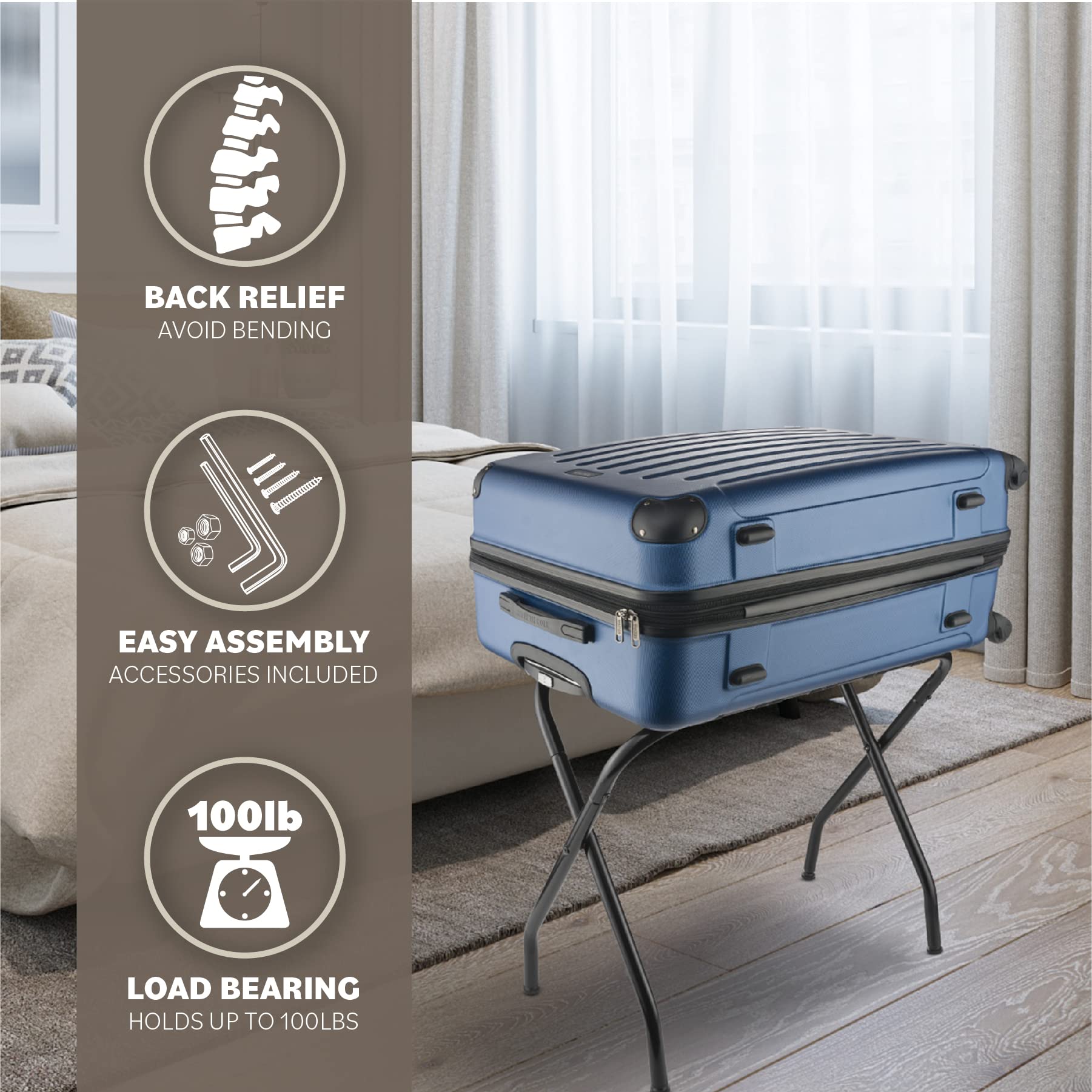 Bartnelli Folding Luggage Rack Collapsible Metal Suitcase Stand