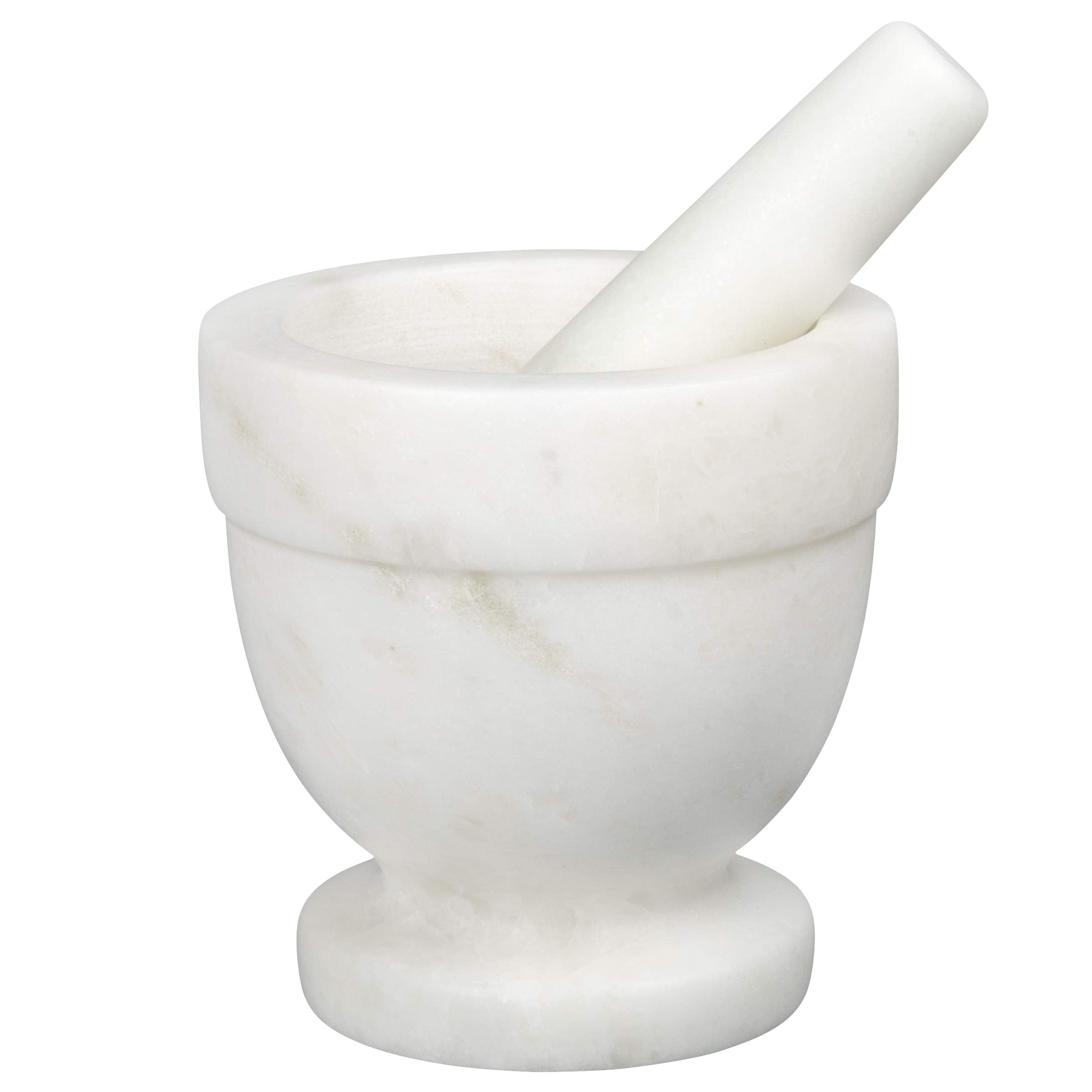 Creative Home Natural Marble Mortar and Pestle Set Spice Grinder Guacamole Molcajete Bowl, Kitchen Spices, Herbs, Pesto Grinder, 4" Diam. x 4" H, Off-White (color may vary) - Like New