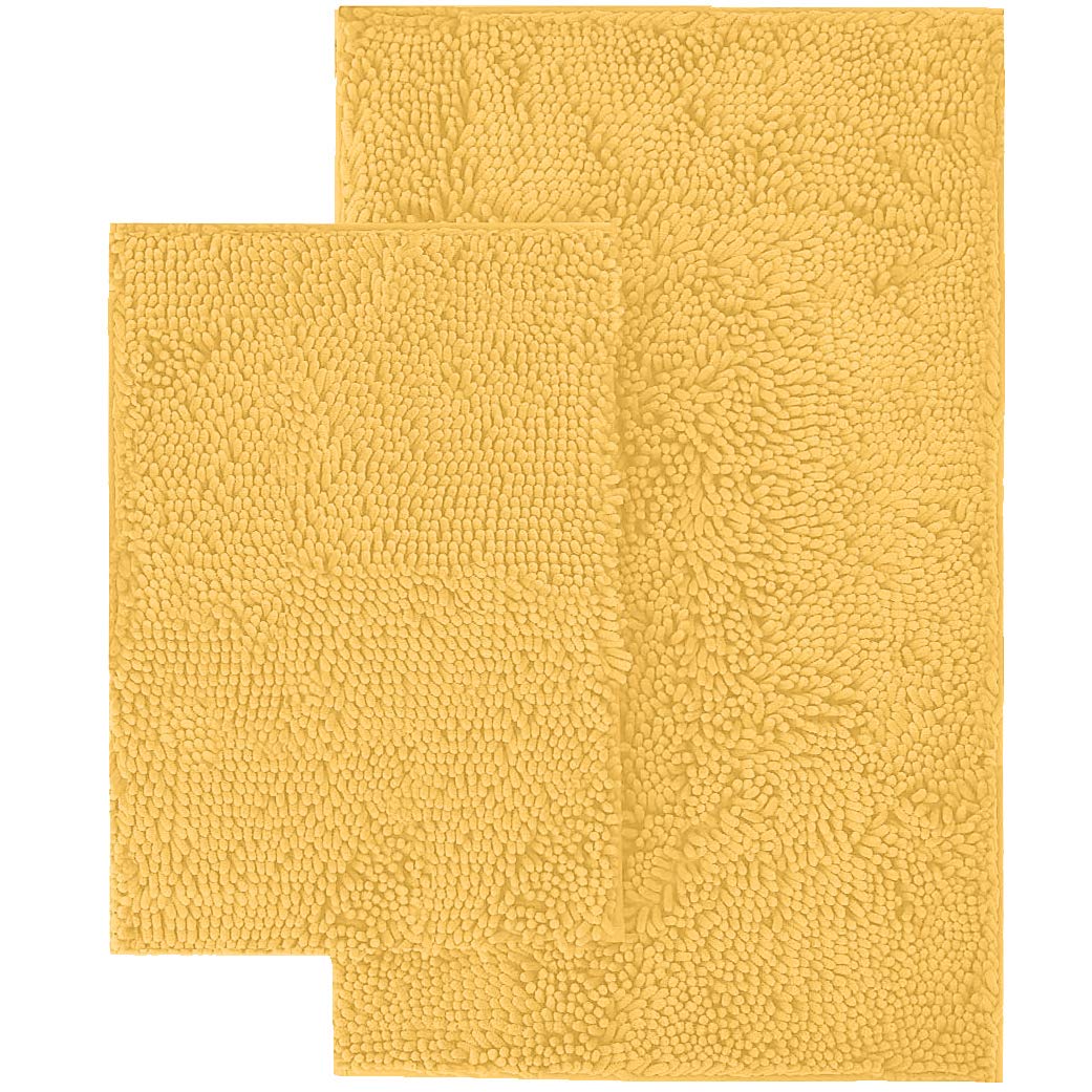 LuxUrux Yellow Bathroom Rug Set 2 Piece �Extra-Soft Bath mat Shower Bathroom Rugs,1'' Chenille Microfiber Material, Super Absorbent (30 X 20'' + 23 x 15'', Yellow) - Like New