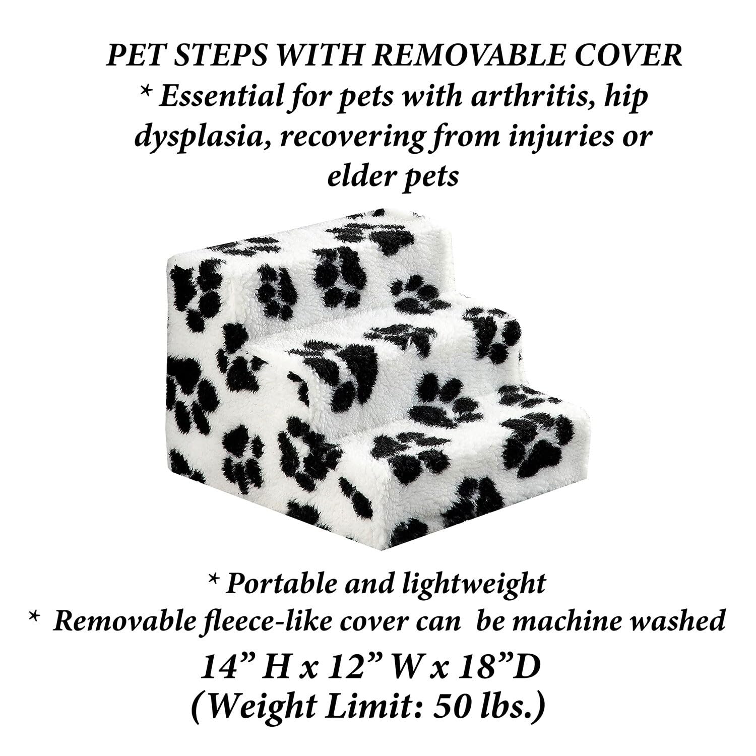 Etna 3 Step Dog Stairs - Indoor/Outdoor Dog Ramp Pet Step, Removable Paw Print Cover, Small Dog Steps Hold up to 50 Pounds - Very Good