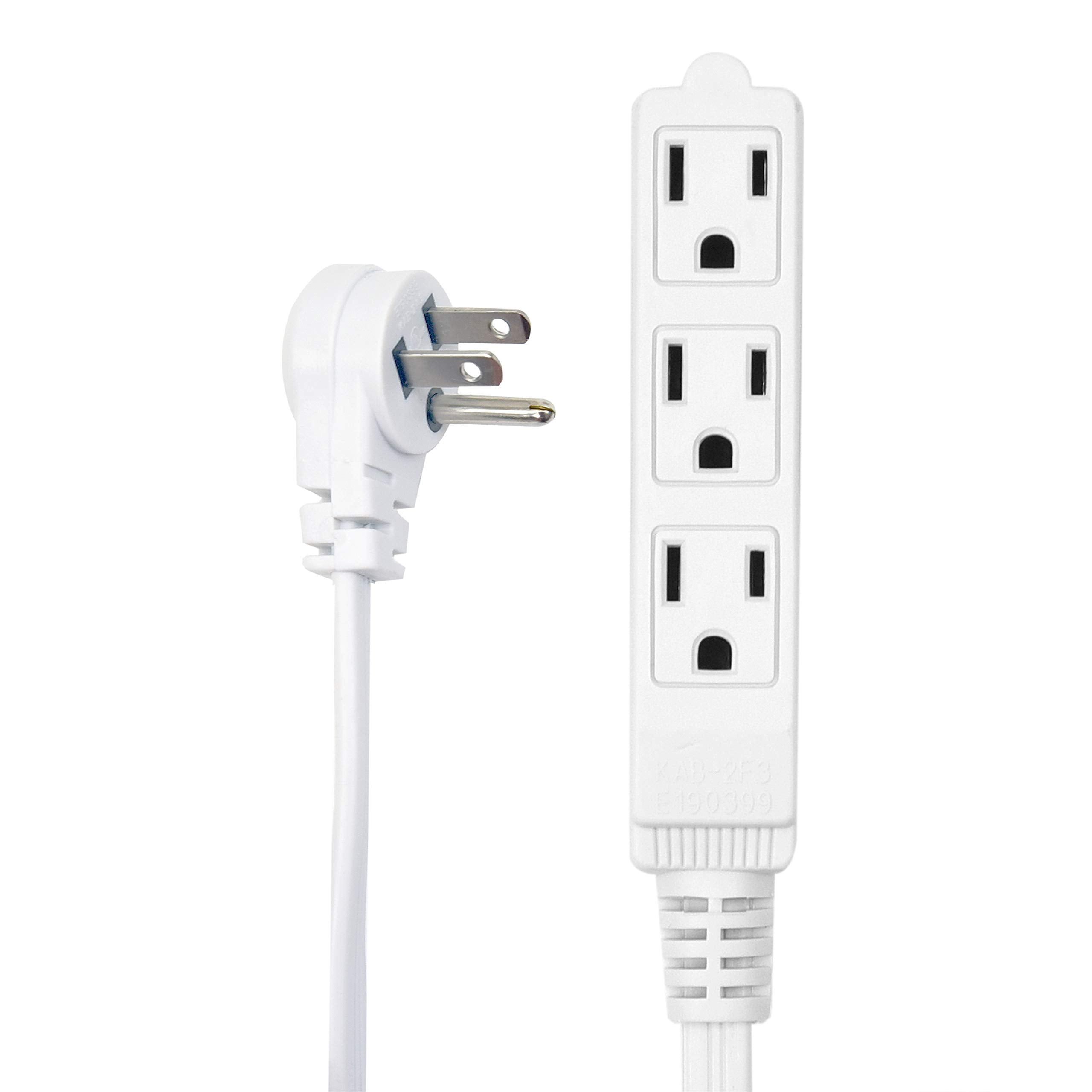 Flat Multiple Outlet Extension Cord 10 Ft for Indoor Use by Electes- UL-Listed 3-Prong Multi Extension Wire- Space-Saving Flat Angled Extension Cord- White - Acceptable