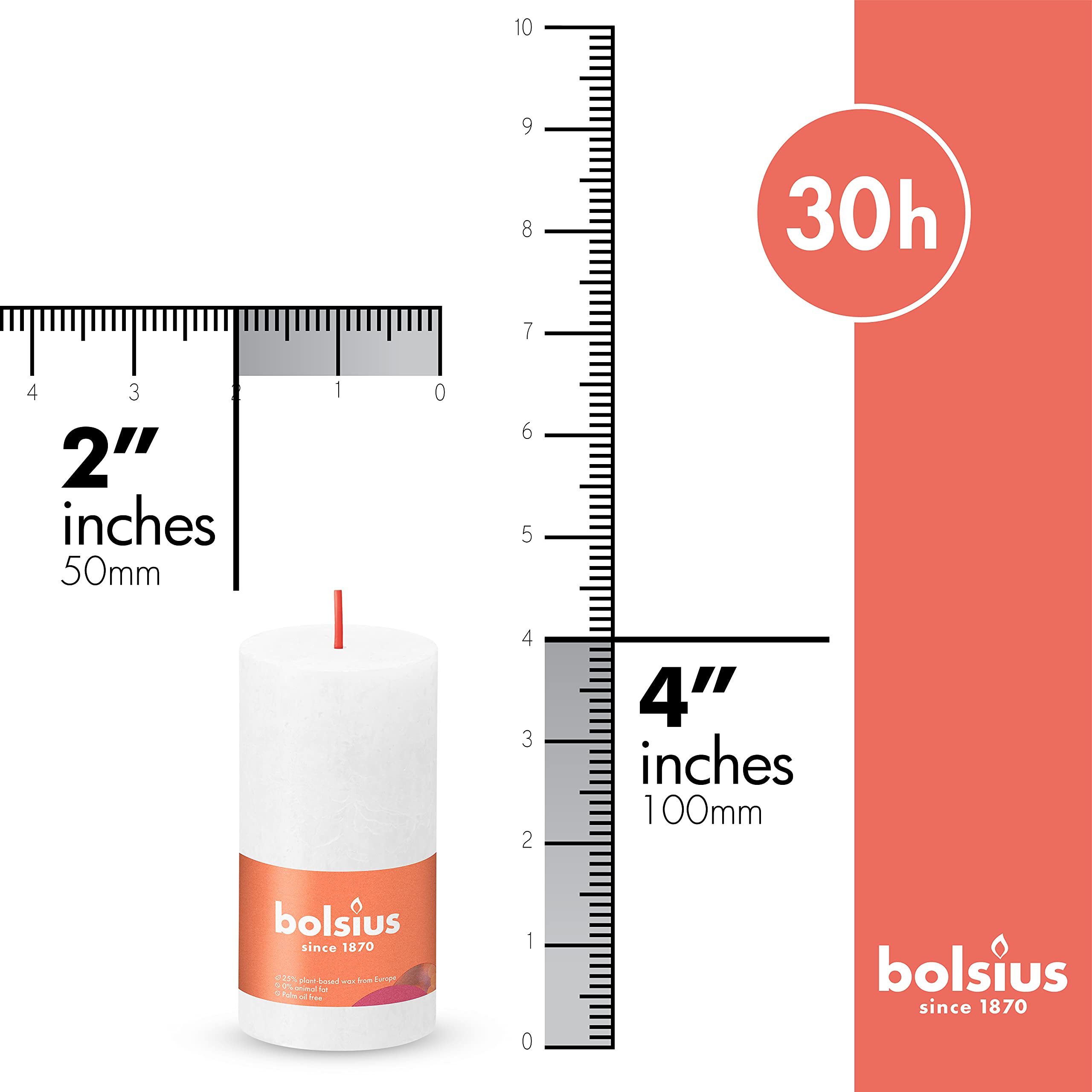 BOLSIUS 4 Pack Pillar Candles - 2 X 4 Inches - Premium European Quality - Natural Eco-Friendly Plant-Based Wax - Unscented Dripless Smokeless 30 Hour Party Décor and Wedding Candles - Like New