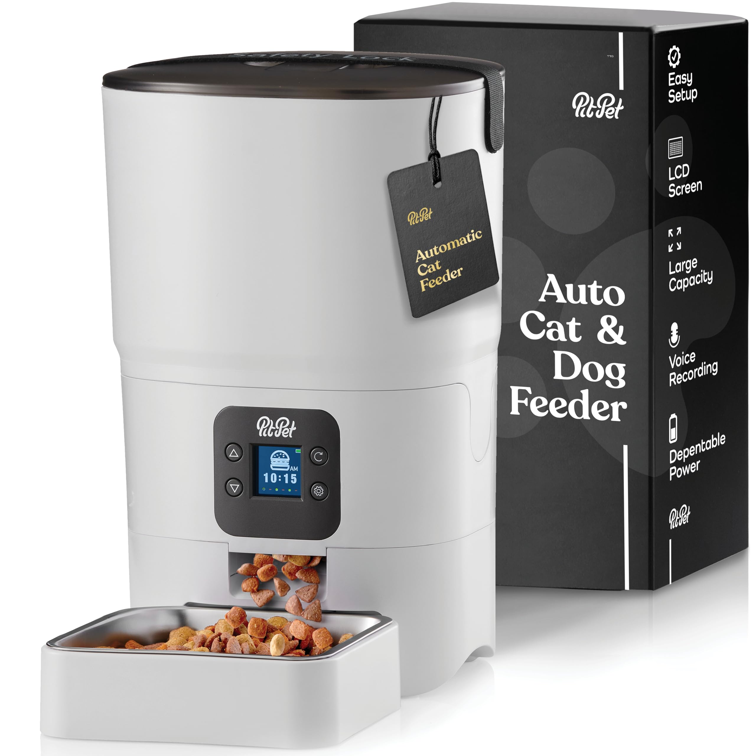 Smart Automatic Cat Feeder - 6-L Reliable Automatic Cat Food Dispenser with Display LCD Screen for Easy Set Up -Portion Control Automatic Dog Feeder - Desiccant Bag Keeps Dry Food Fresh-Voice Recorder - Very Good