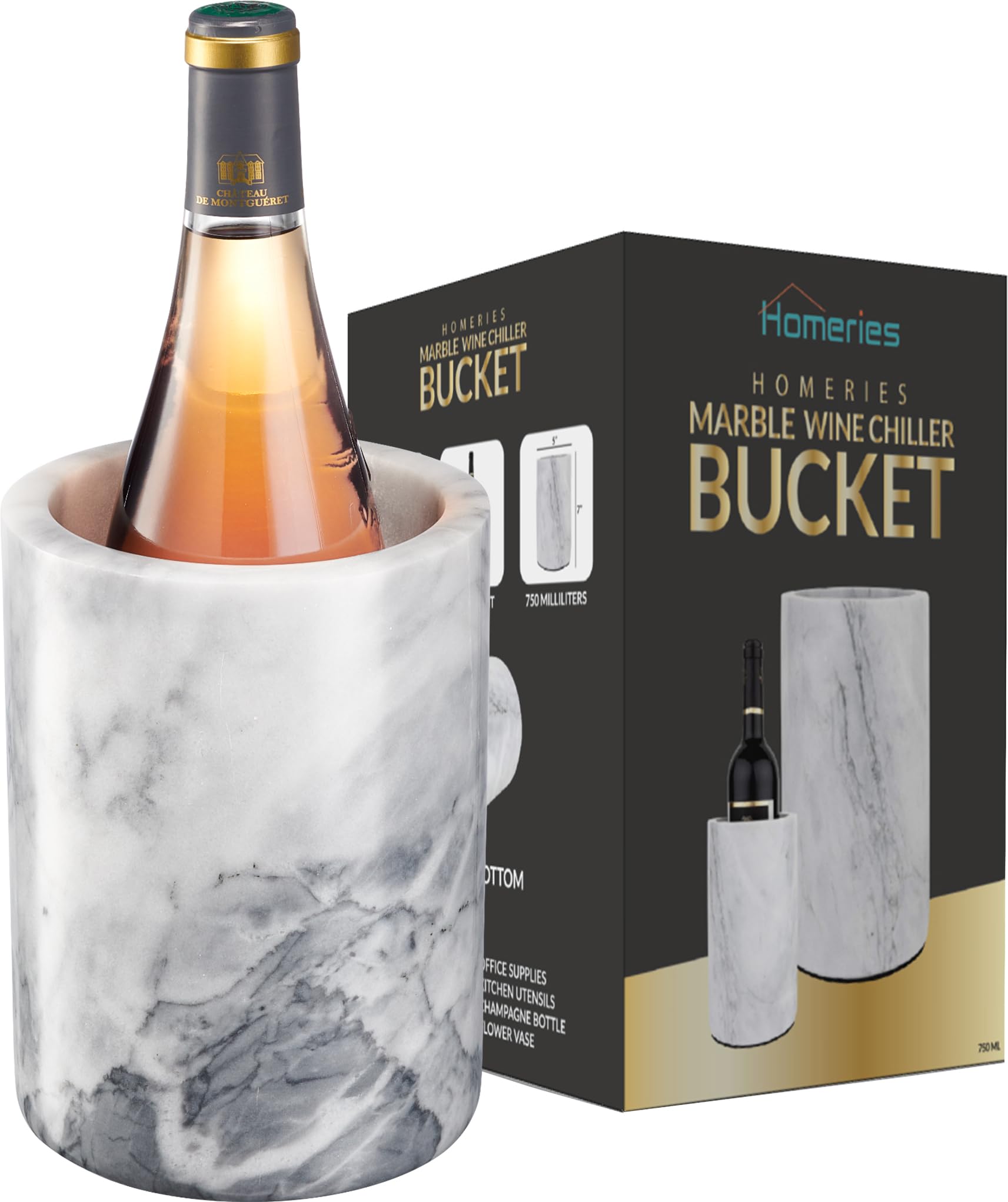 Homeries Marble Wine Chiller Bucket - Wine & Champagne Cooler for Parties, Dinner � Keep Wine & Beverages Cold � Holds Any 750ml Bottle - Ideal Gift for Wine Enthusiasts - Good