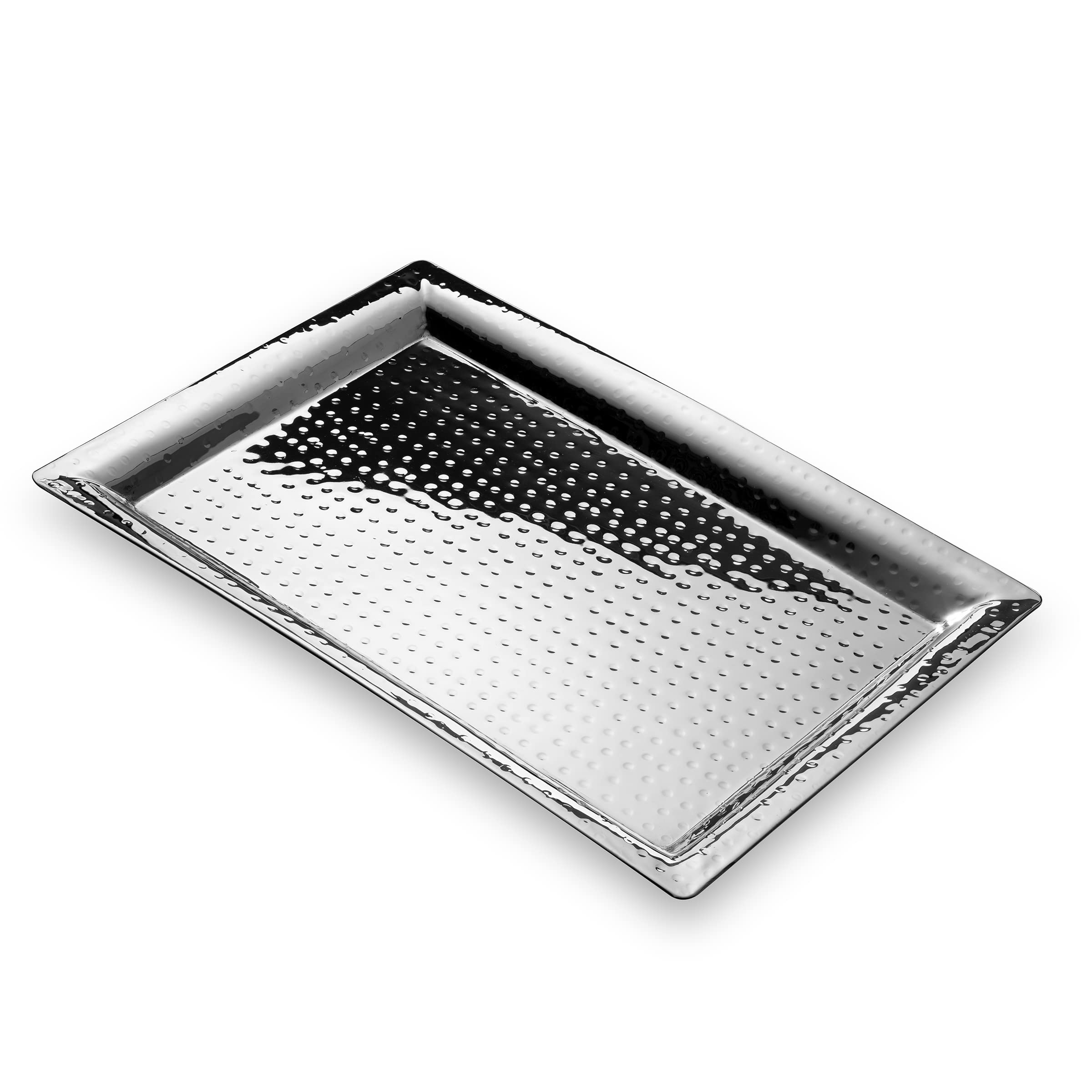 James Scott Rectangle Serving Tray Hammered Stainless Steel, Multipurpose for Kitchen, Dining, Bathroom 11x16 inch - Acceptable