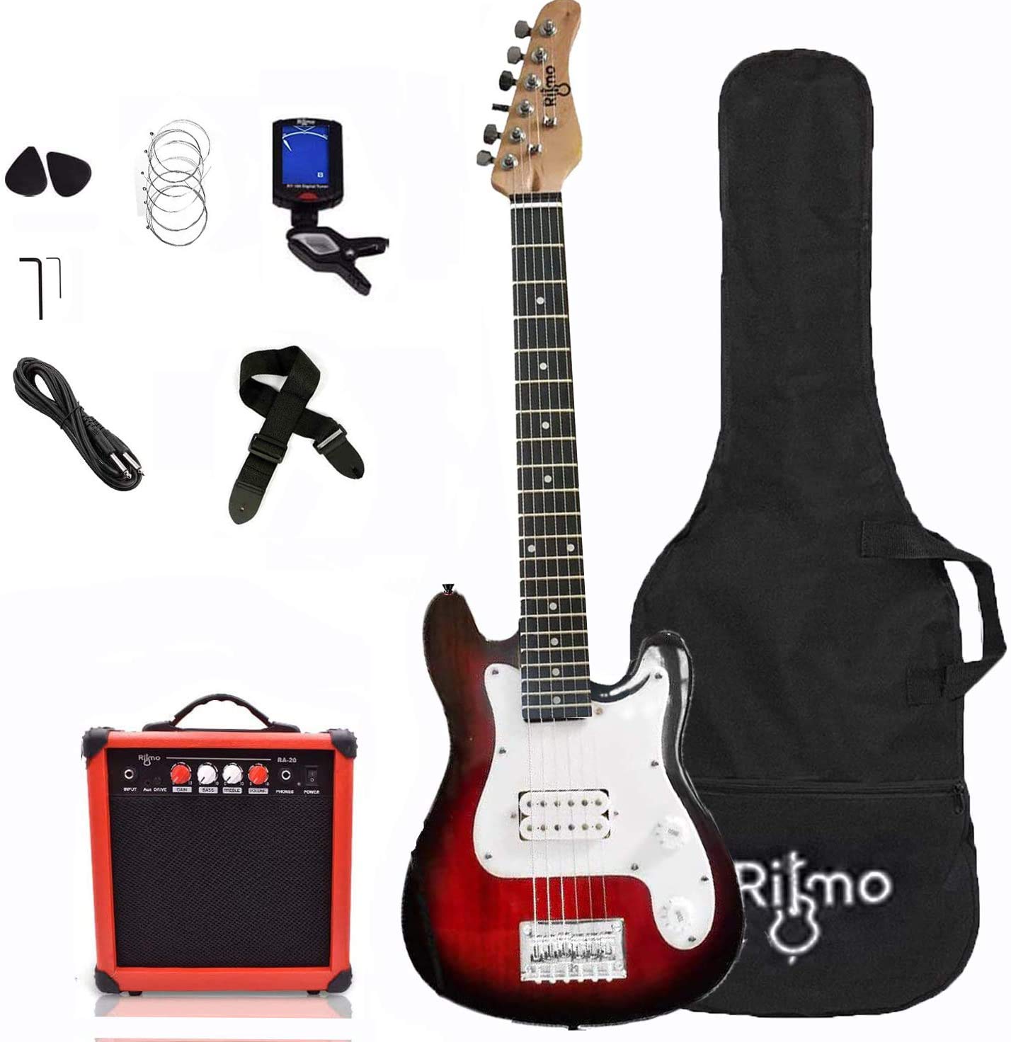 Guitar and Amp Bundle Kit for Beginners-Starter Set Includes 6 String Tremolo Guitar, 20W Amplifier with Distortion, 2 Picks, Shoulder Strap, Tuner, Bag Case - Very Good