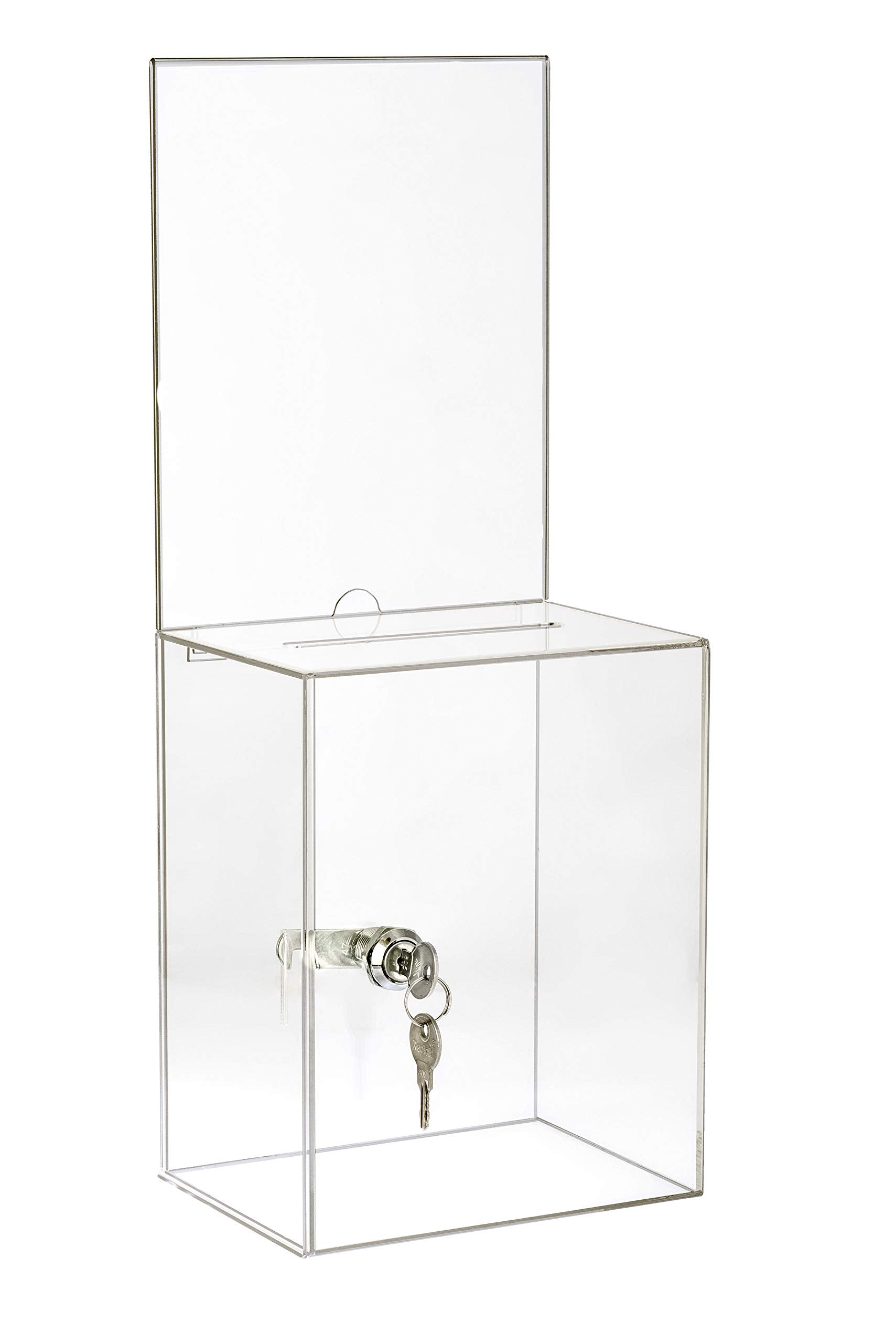 AdirOffice Tall Acrylic Suggestion/Donation Box - Wall Mountable Plastic Comments/Ballot Box w/Safety Lock for Cash, Suggestions & Employee/Customer Comment Cards - Like New