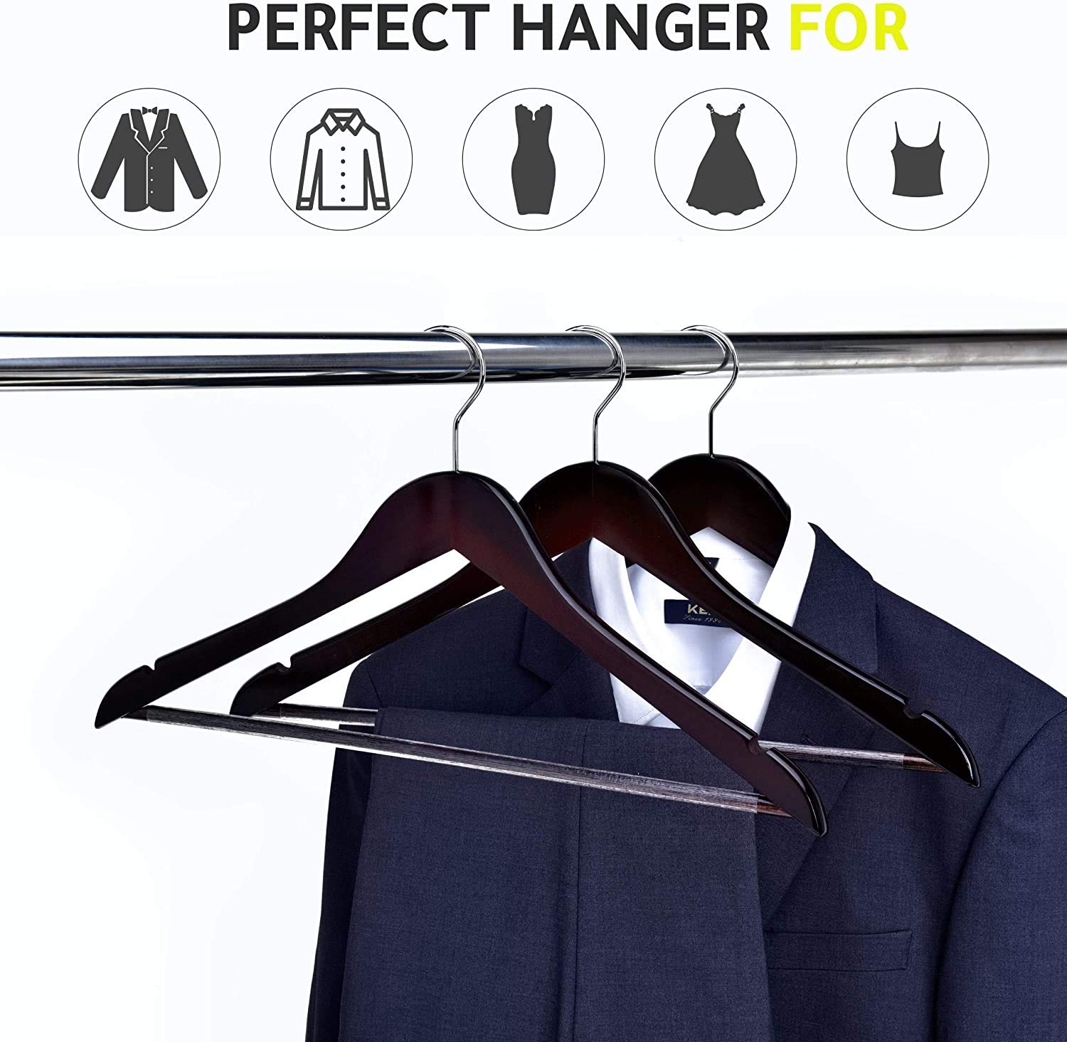 Quality Wooden Hangers - Slightly Curved Hanger 30-Pack Sets - Solid Wood Coat Hangers with Stylish Chrome Hooks - Heavy-Duty Clothes, Jacket, Shirt, Pants, Suit Hangers (Mahogany, 30) - Like New