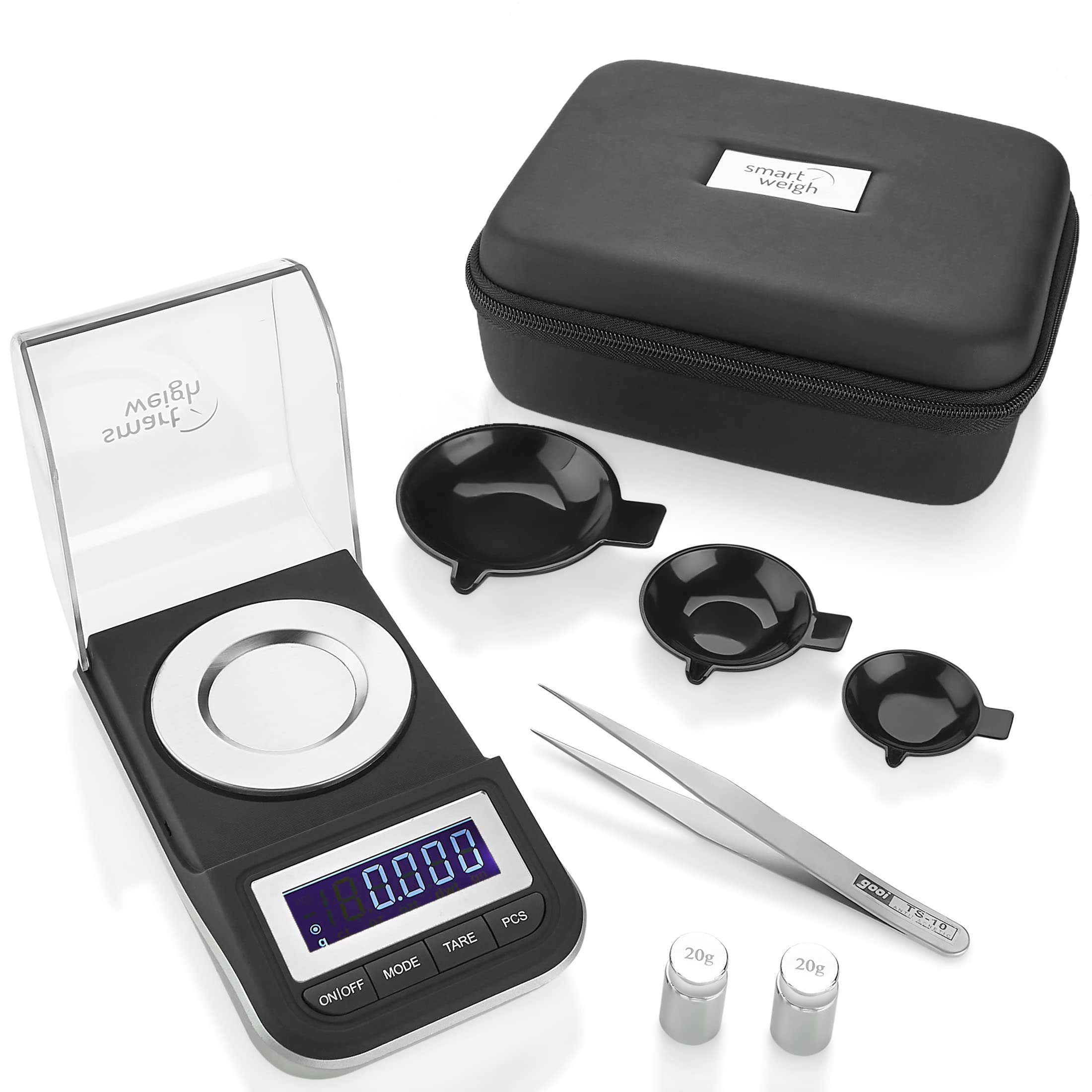 Smart Weigh 50g x 0.001 Grams, Premium High Precision Digital Milligram Scale, Includes Tweezers, Calibration Weights,Three Weighing Pans and Case - Like New