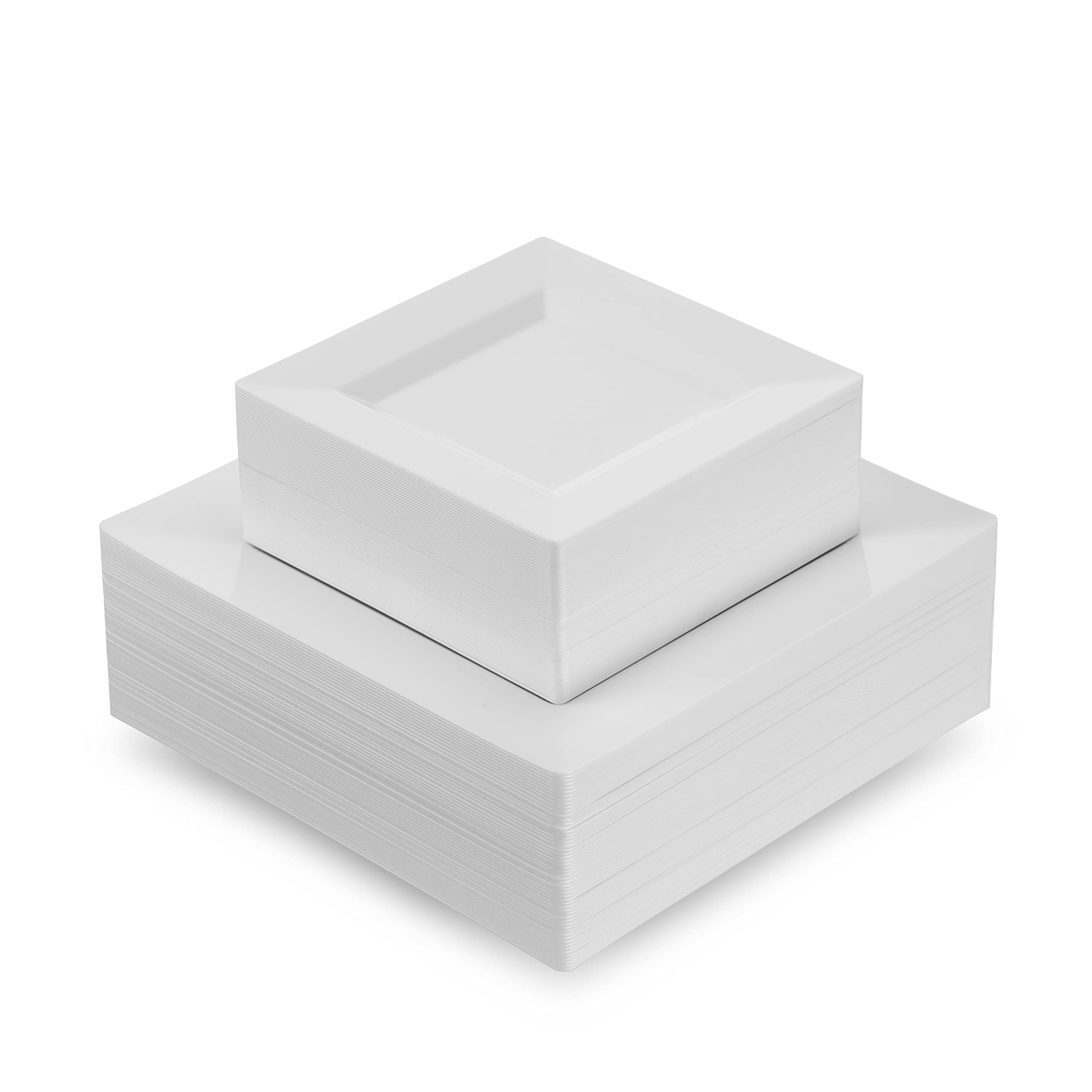 Munfix 60 Piece Plastic Party Plates White Square Disposable Plates, 30 Premium Heavy Duty 10.25 Inch Dinner Plates and 30 Plates 7.5 Inch Dessert Appetizer Wedding Plates - Like New