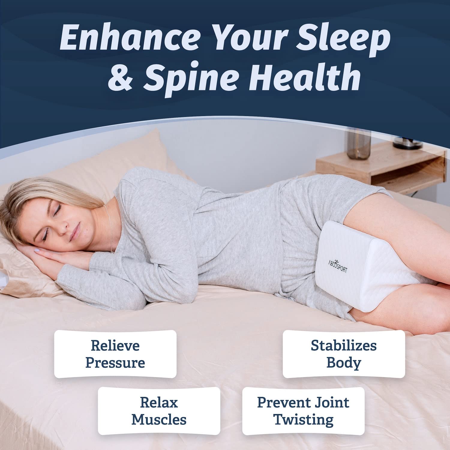 Abco Tech Memory Foam Knee Pillow with Cooling Gel - Knee Wedge Pillow, Leg Pillow for Side Sleepers, Pregnancy, Spine Alignment, Pain Relief - Pillow for Between Knees While Sleeping + Washable Cover - Good