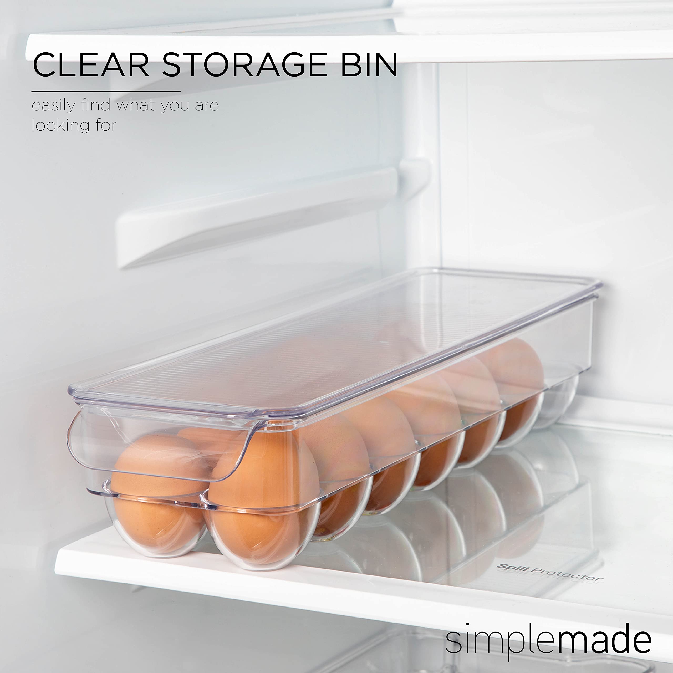 Clear Plastic Egg Holder - 2 Pack 14 Egg Tray Holder (Holds 28 Eggs Total) - Size 4" x 15" BPA Free Fridge Organizer with Lid, Refrigerator Storage Container - by SIMPLEMADE - Like New