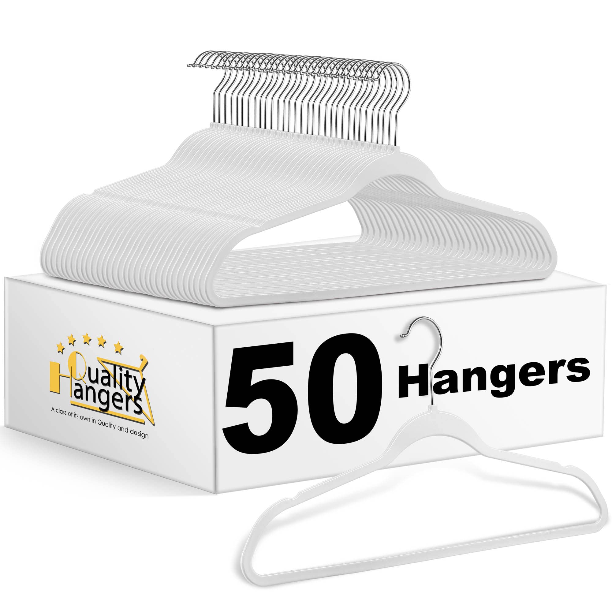 Quality Hangers 50 Pack Non-Velvet Plastic Hangers for Clothes - Heavy Duty Coat Hanger Set - Space-Saving Closet Hangers with Chrome Swivel Hook, Functional Non-Flocked Hangers - Cream White - Acceptable