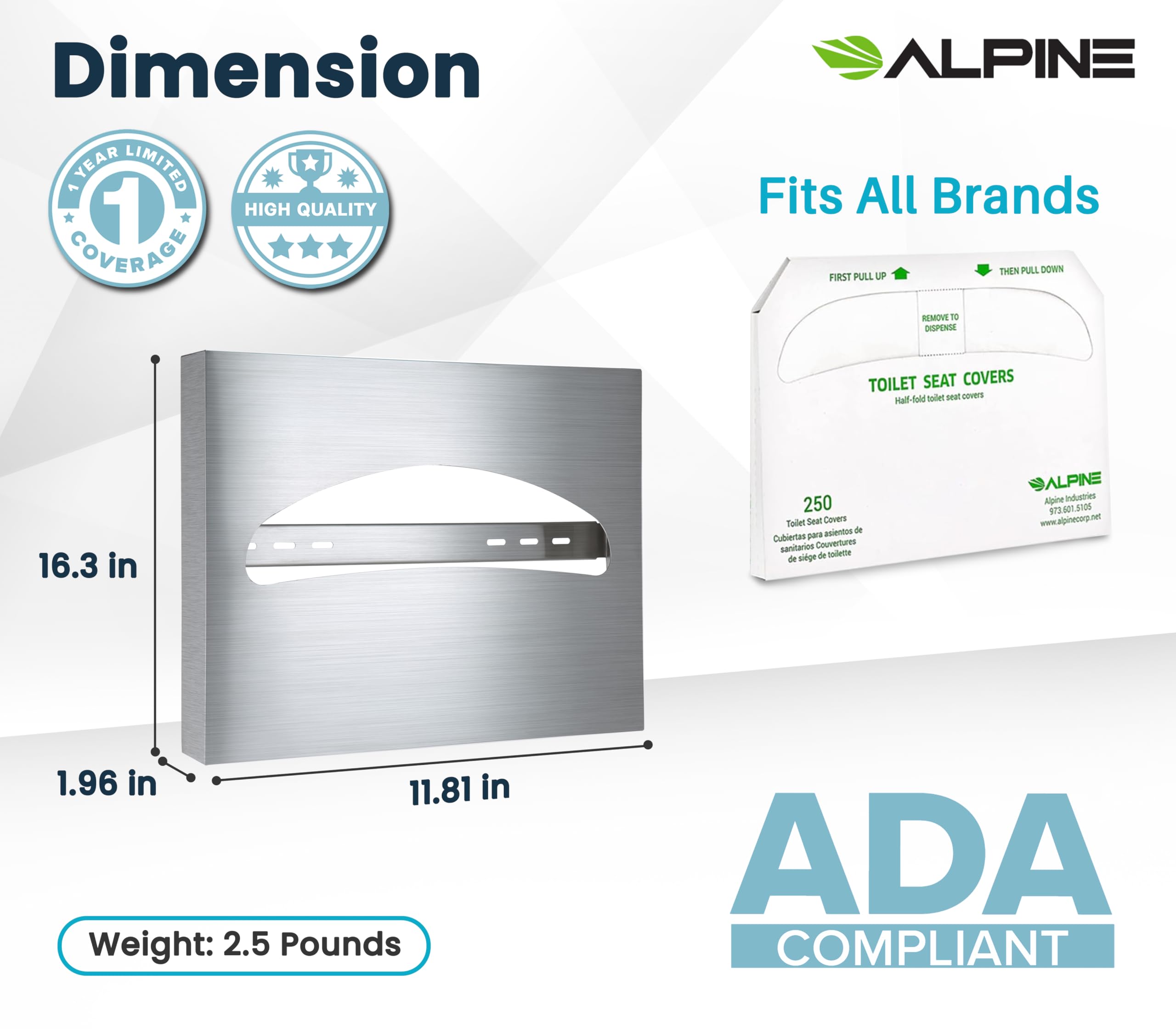 Alpine Toilet Seat Cover Dispenser Wall Mount, Toilet Seat Cover Holder for Disposable Toilet Seat Covers, Corrosion Free, Premium Grade Brushed Stainless Steel - Like New