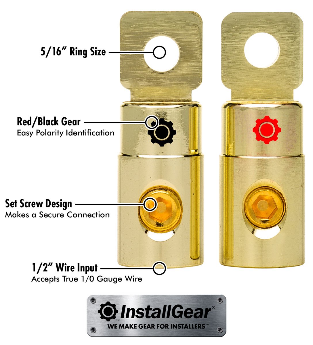 InstallGear Gold Ring Set Screw Battery Ring Terminals - Acceptable