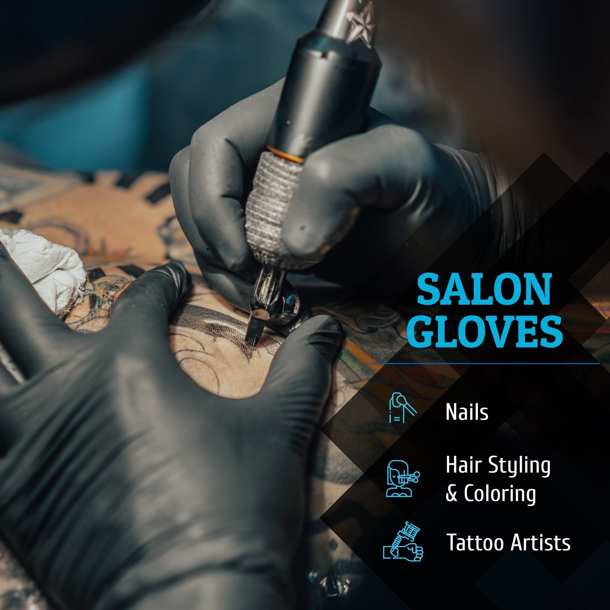 Hand-E Touch Black Nitrile Disposable Gloves - Latex Free BBQ, Tattoo, Hair Dye, Cooking, Mechanic Gloves - Like New