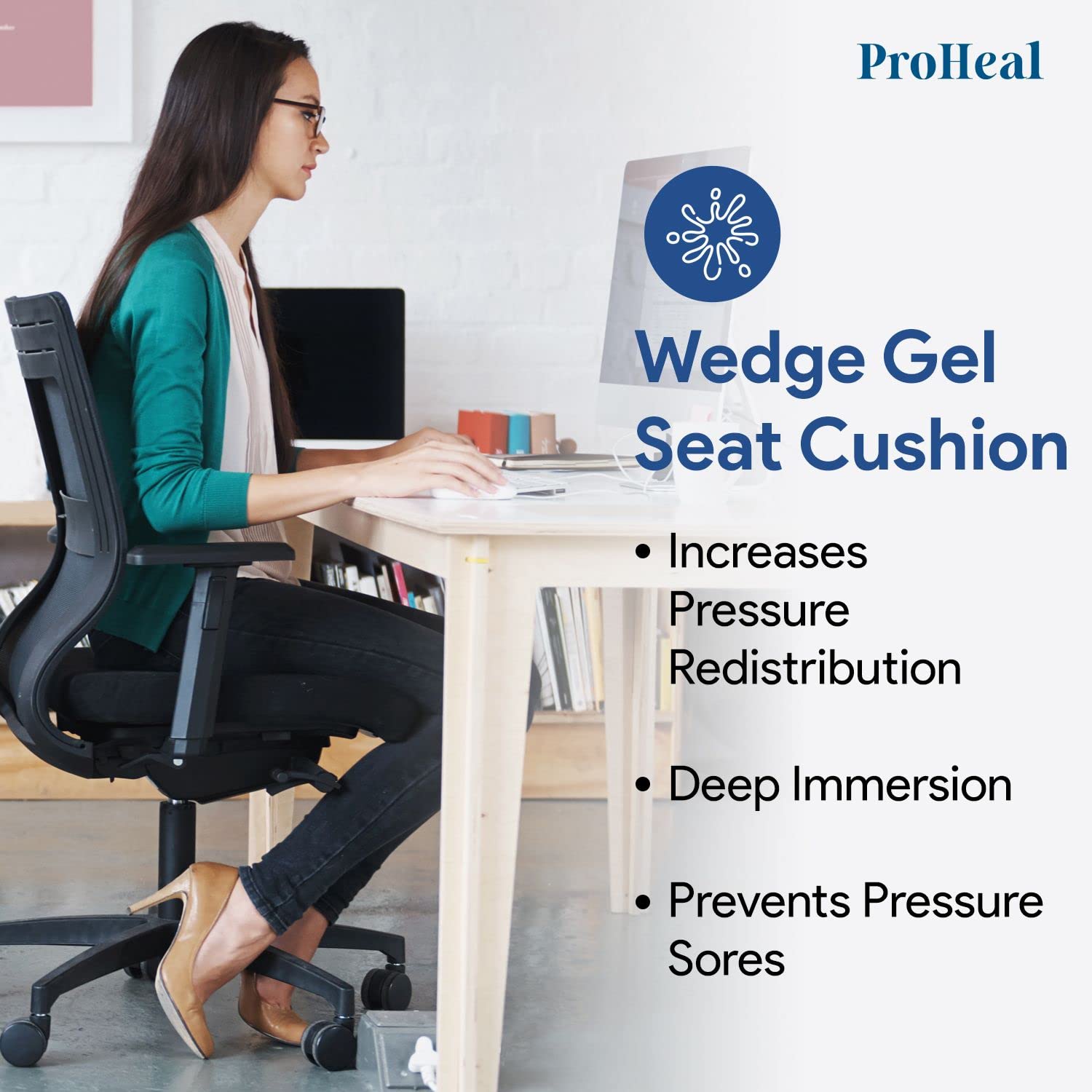 Gel Wedge Seat Cushion with Pommel, Bariatric - Better Posture and Hip Positioning - High Density Foam and Pressure Redistribution Gel and Back, Tailbone, and Coccyx Support - Like New
