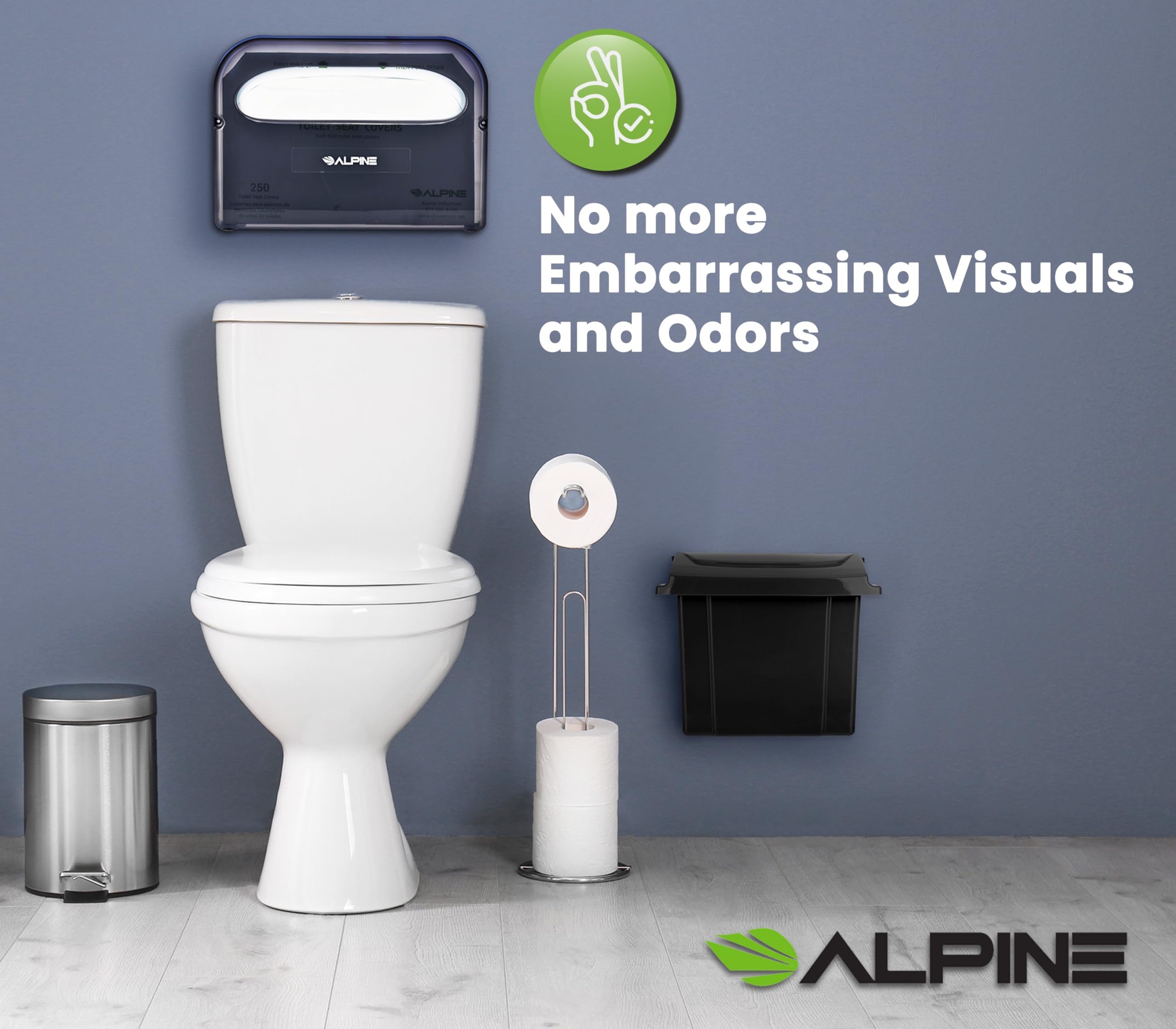 Alpine Sanitary Napkins Receptacle 5 x 9 x 12 in - Hygiene Products, Tampon & Waste Disposal Container - Durable ABS Plastic - Seals Tightly & Traps Odors -Easy Installation Hardware Included  - Like New